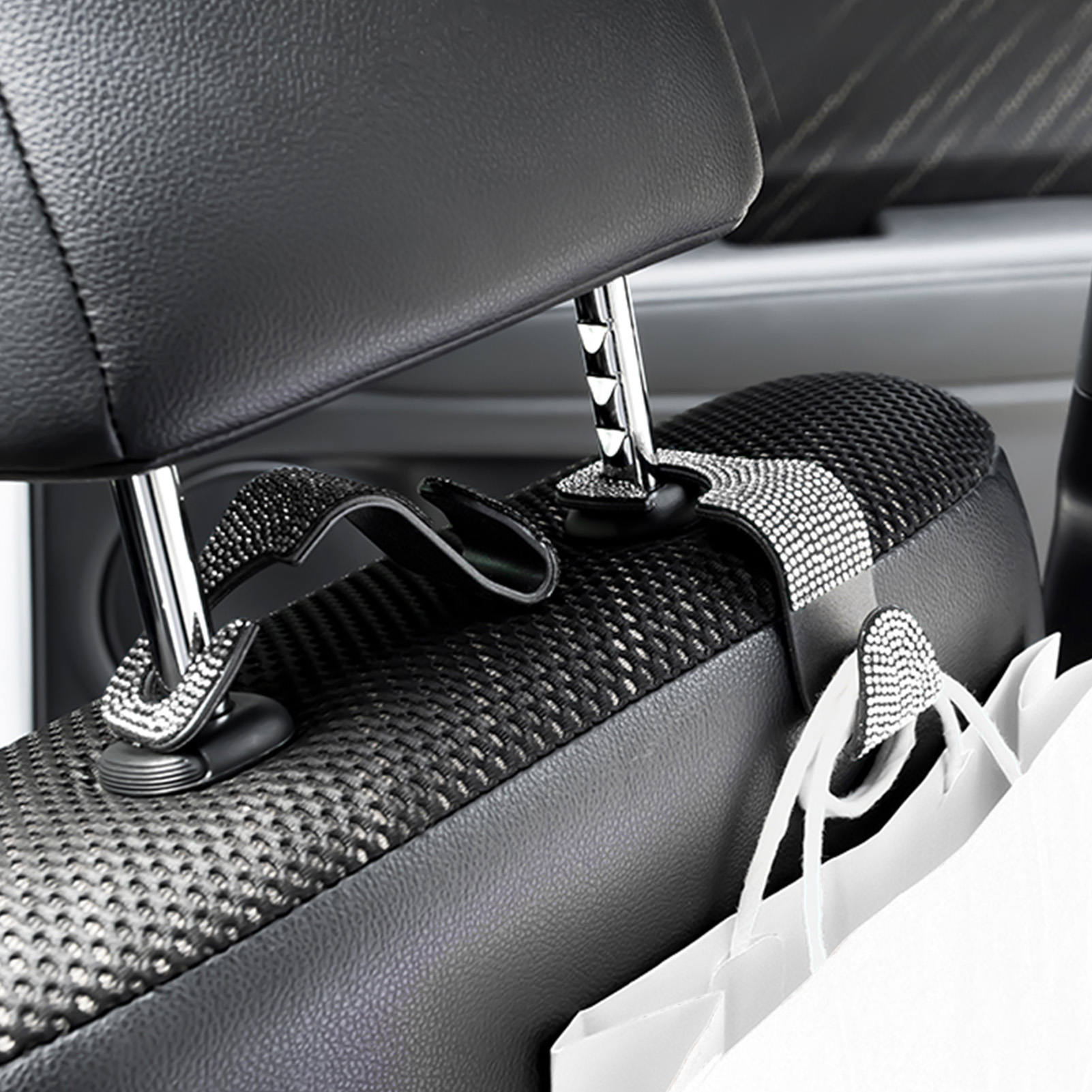 Autositzaufhänger Mit Kristallhaken, Organizer Für Handtaschen, Mäntel Und Einkaufstaschen, Weiß, 2er-set