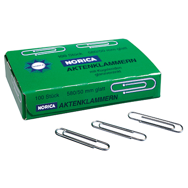 Norica Büroklammer Norica® Glatt Runde Form Mit Kugelenden 50mm Metall Verzinktsilber 100 St./pack.