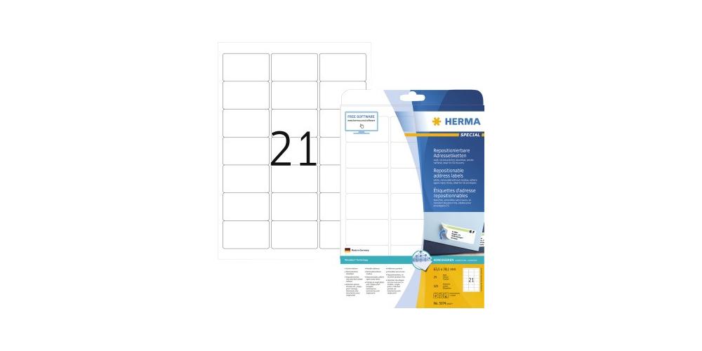 Herma Adr.etik. Movab. 63,5x38,1 25 Blatt Din A4 525 Stück 5074