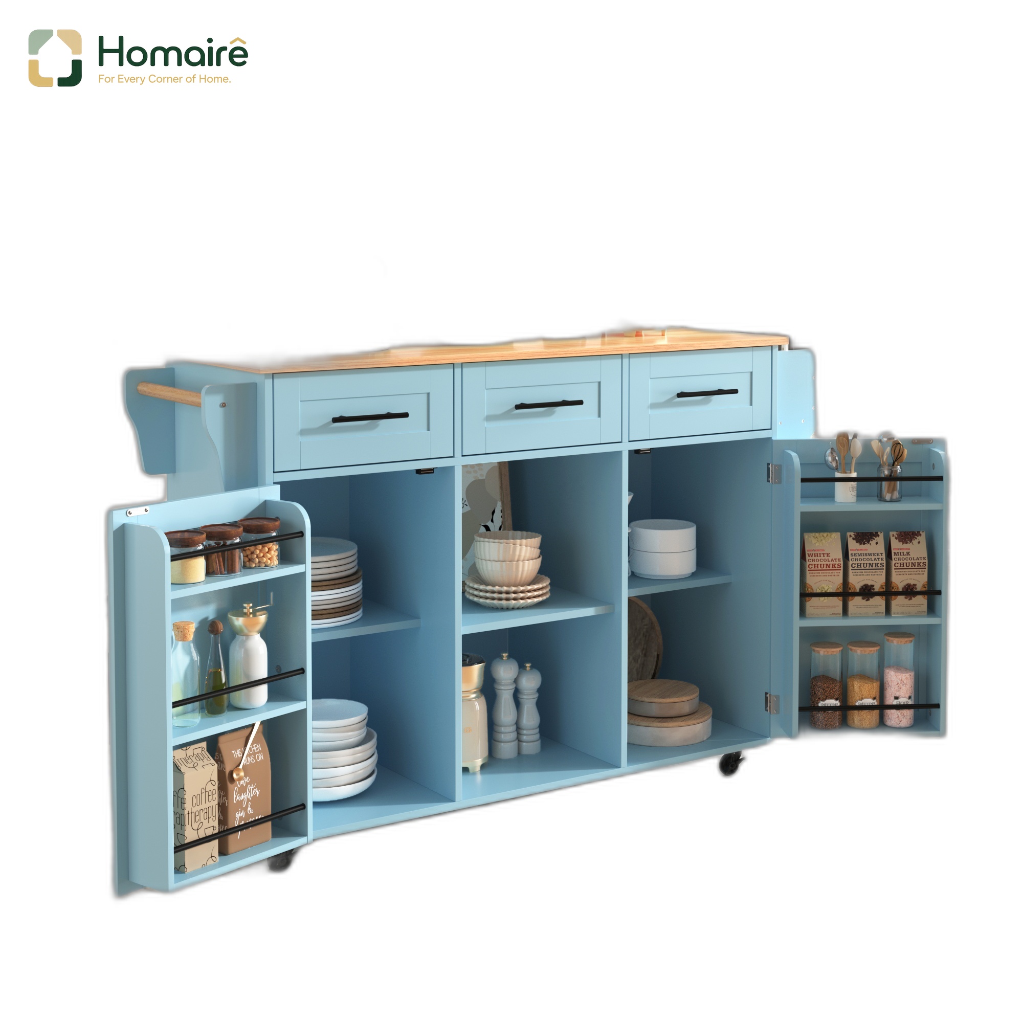 Küchenwagen Aus Mdf Blau 139 X 46 X 91.5 Cm Homaire