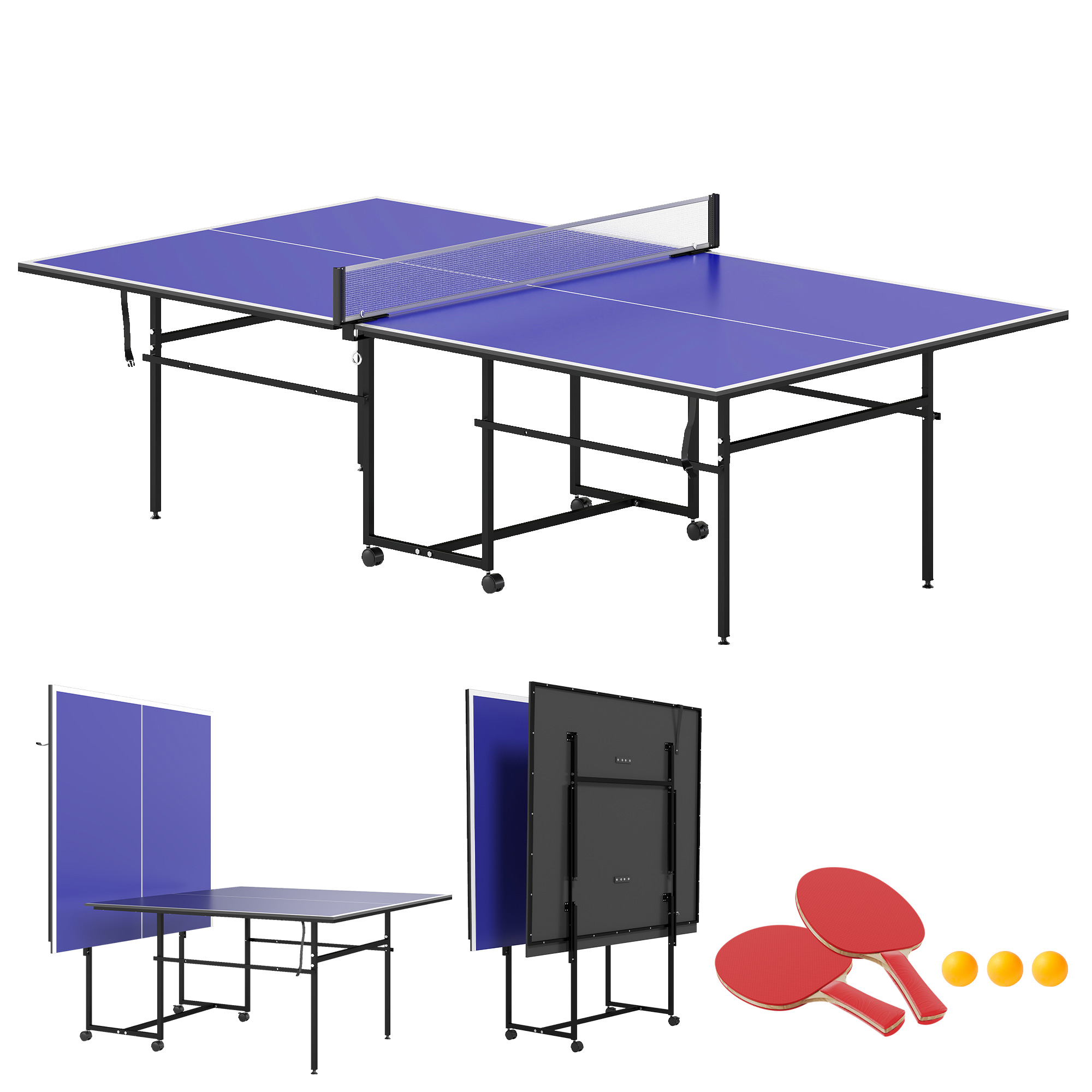 Tischtennisplatte Homaire, Platzsparendes Design, Mdf, Stahl, L274xb152.5xh75.5 Cm, Blau