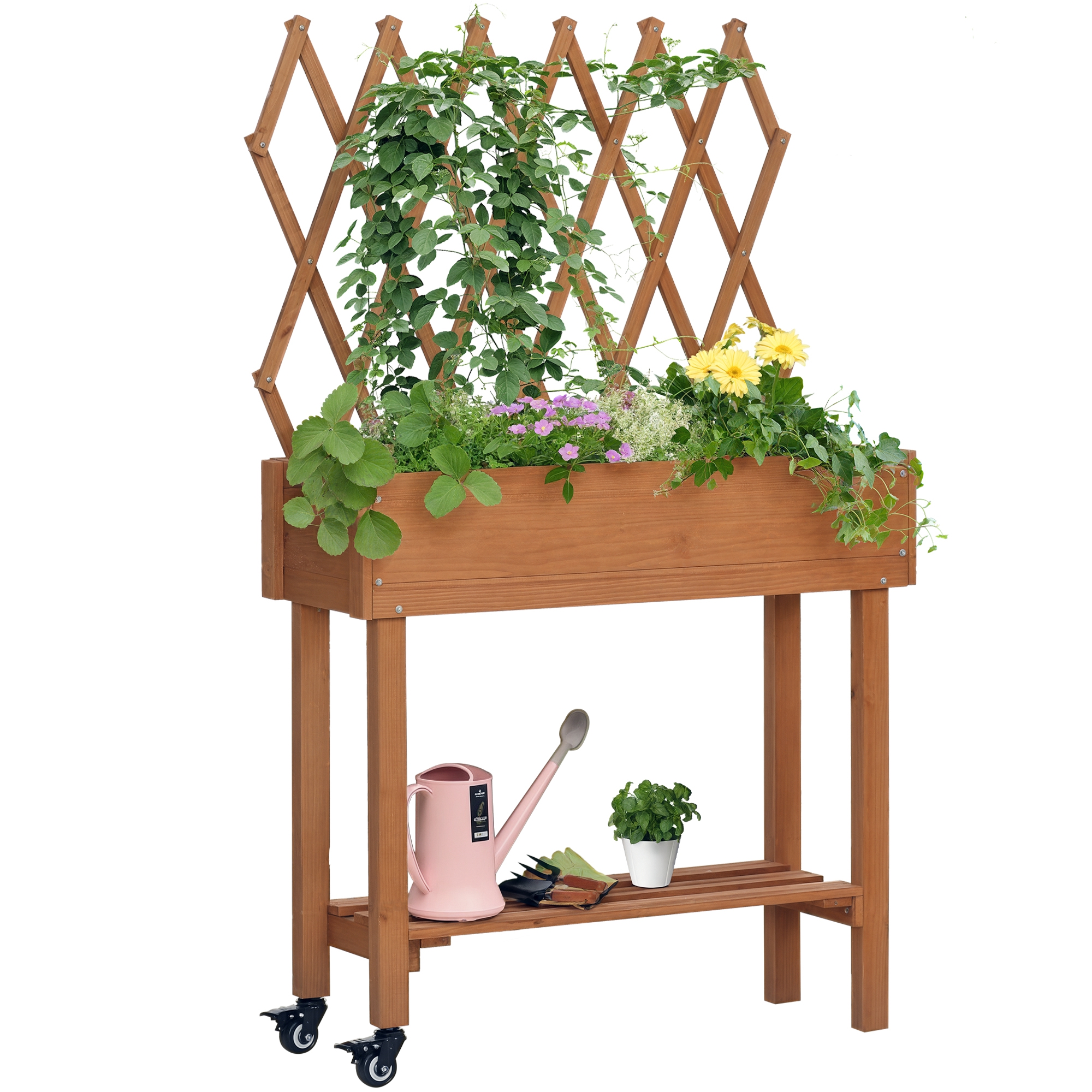 Hochbeet Mit Pflanzkasten Und Ablage Aus Tannenholz, Homaire, 79x29x130 Cm - Braun