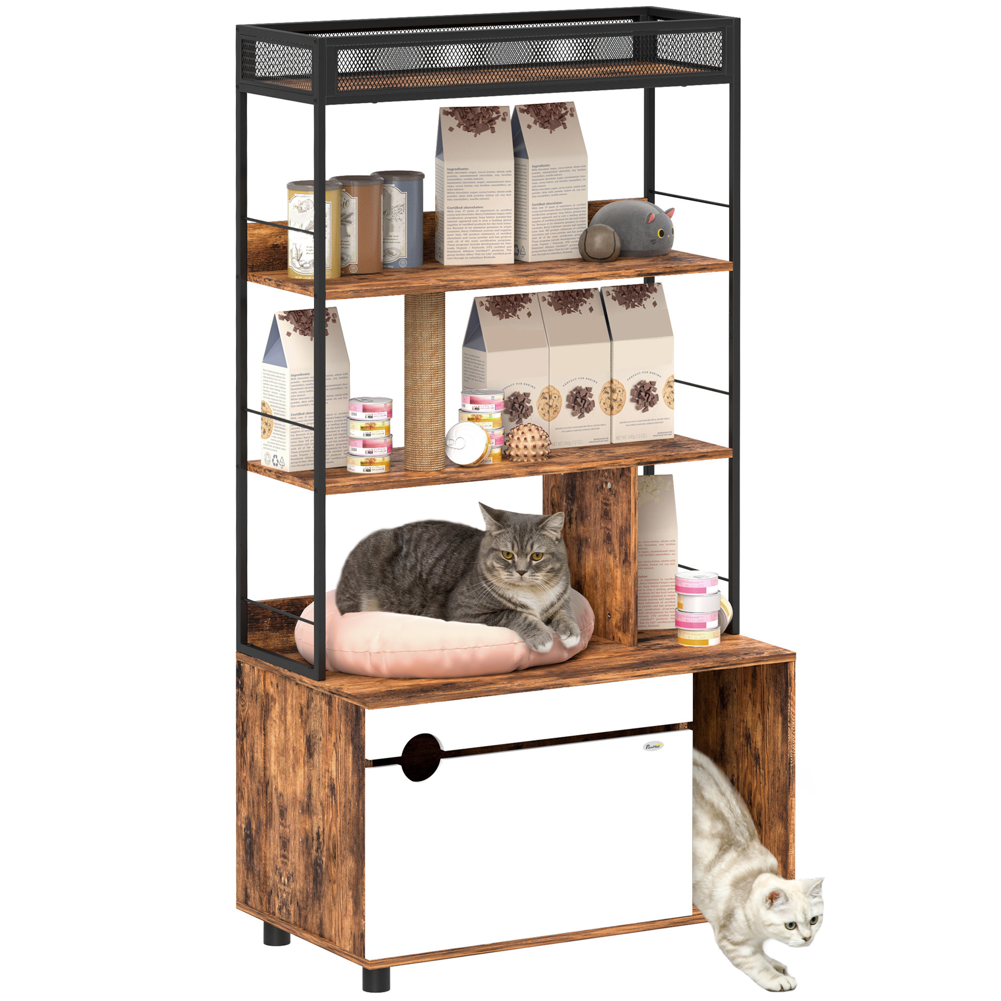 Katzenklo Schrank Mit Lagerregal, Multifunktional, Spanplatte, Stahl, Homaire, 80.0 X 48.0 X 152.0 Cm - Rustikal-braun