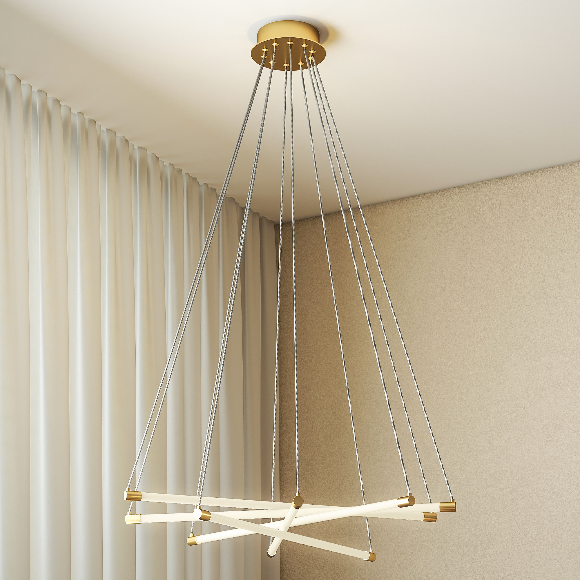 Hängelampe Led-pendelleuchte Metall Kunststoff Homaire 82x82x124 Cm - Gold+weiß