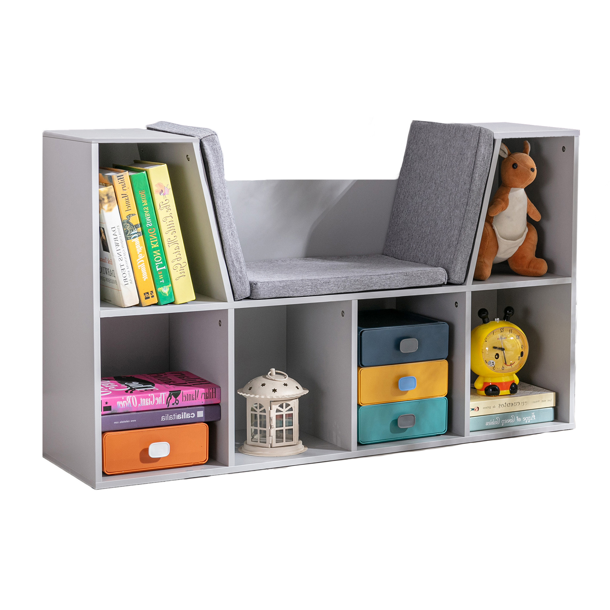 Kinderregal Mit 6 Fächern, Mdf Und Polyester, Homaire, Maße 103x30x62 Cm - Grau