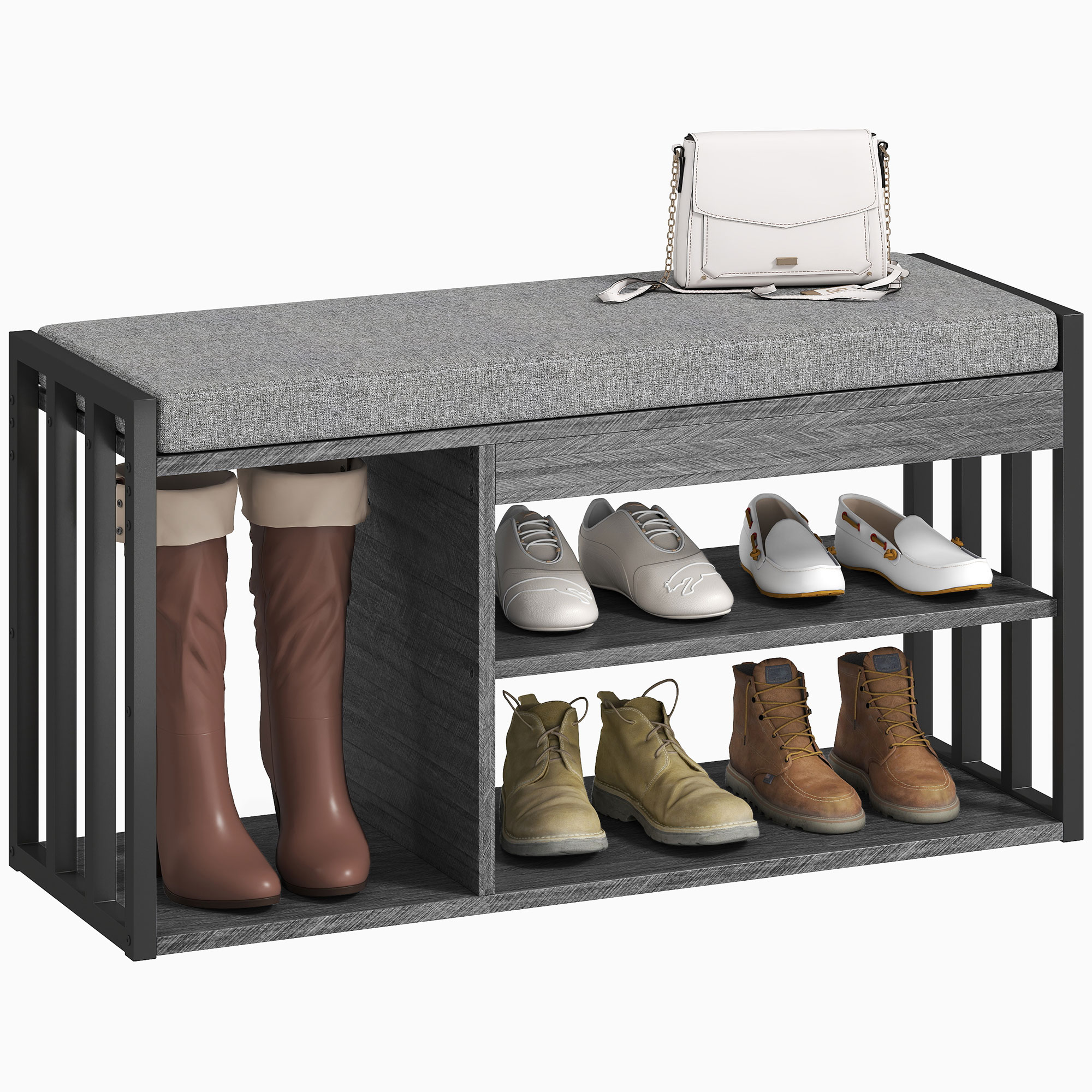 Garderobenbank Mit Sitzkissen, Modern, Aus Spanplatte, Homaire, Maße 86x30x45,4 Cm - Grau