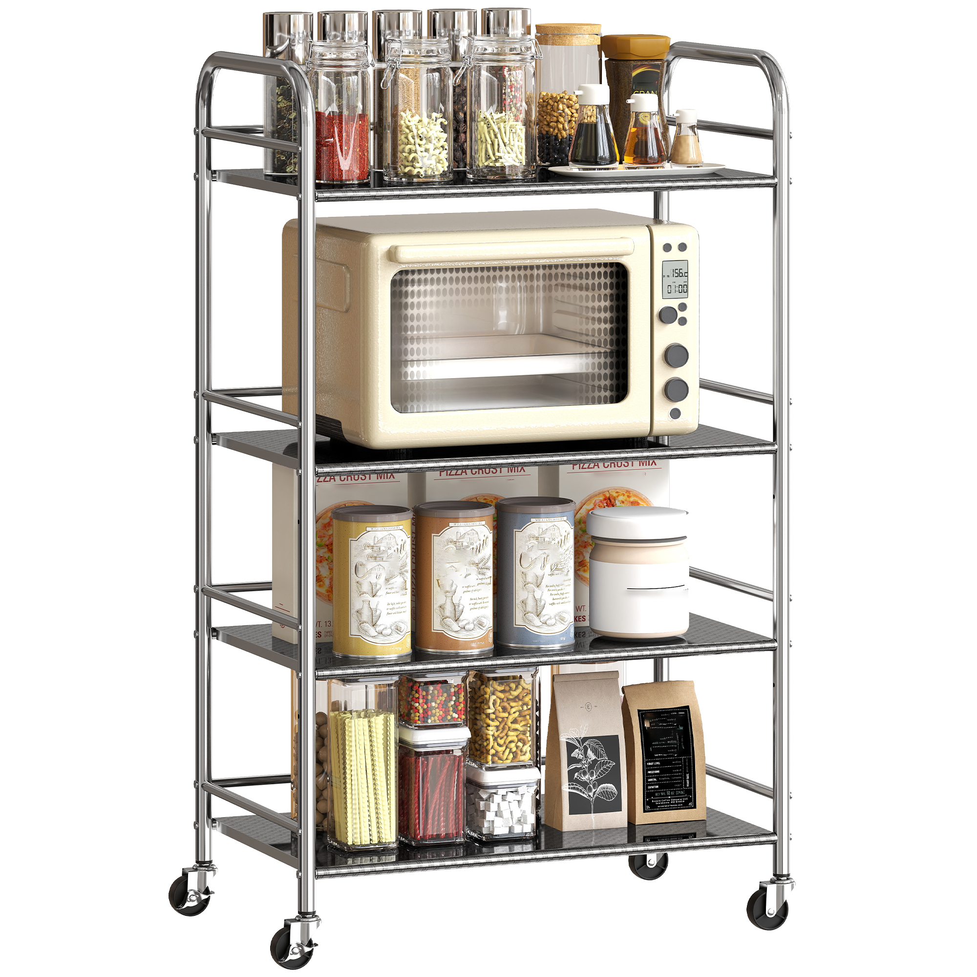 Servierwagen Aus Edelstahl Mit 4-stufigem Stauraum, Homaire, Maße 60x35x100 Cm, Silber