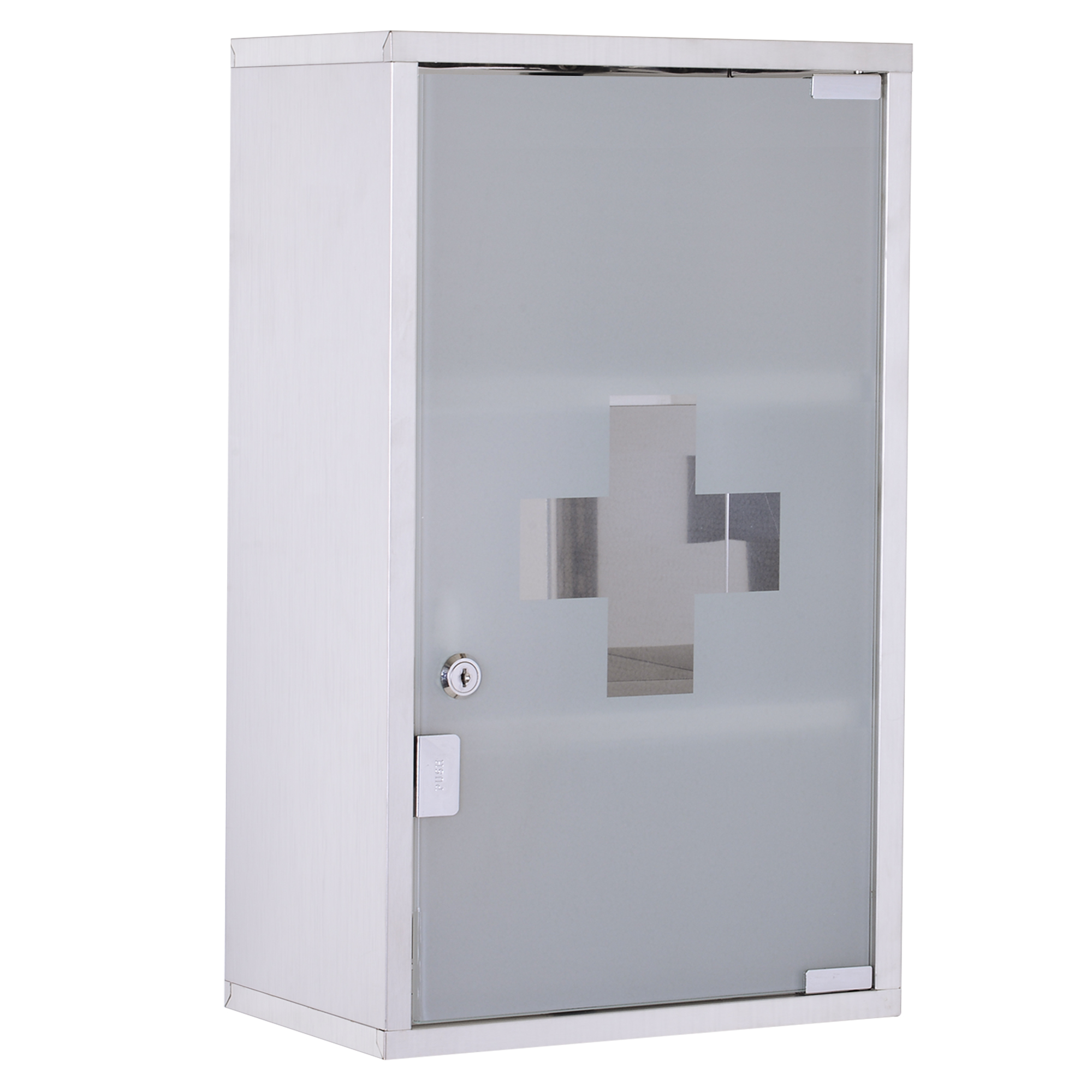 Homaire Medizinschrank Aus Edelstahl Mit Satiniertem Sicherheitsglas, Abschließbare Tür, Maße 30x18x50 Cm, Silber