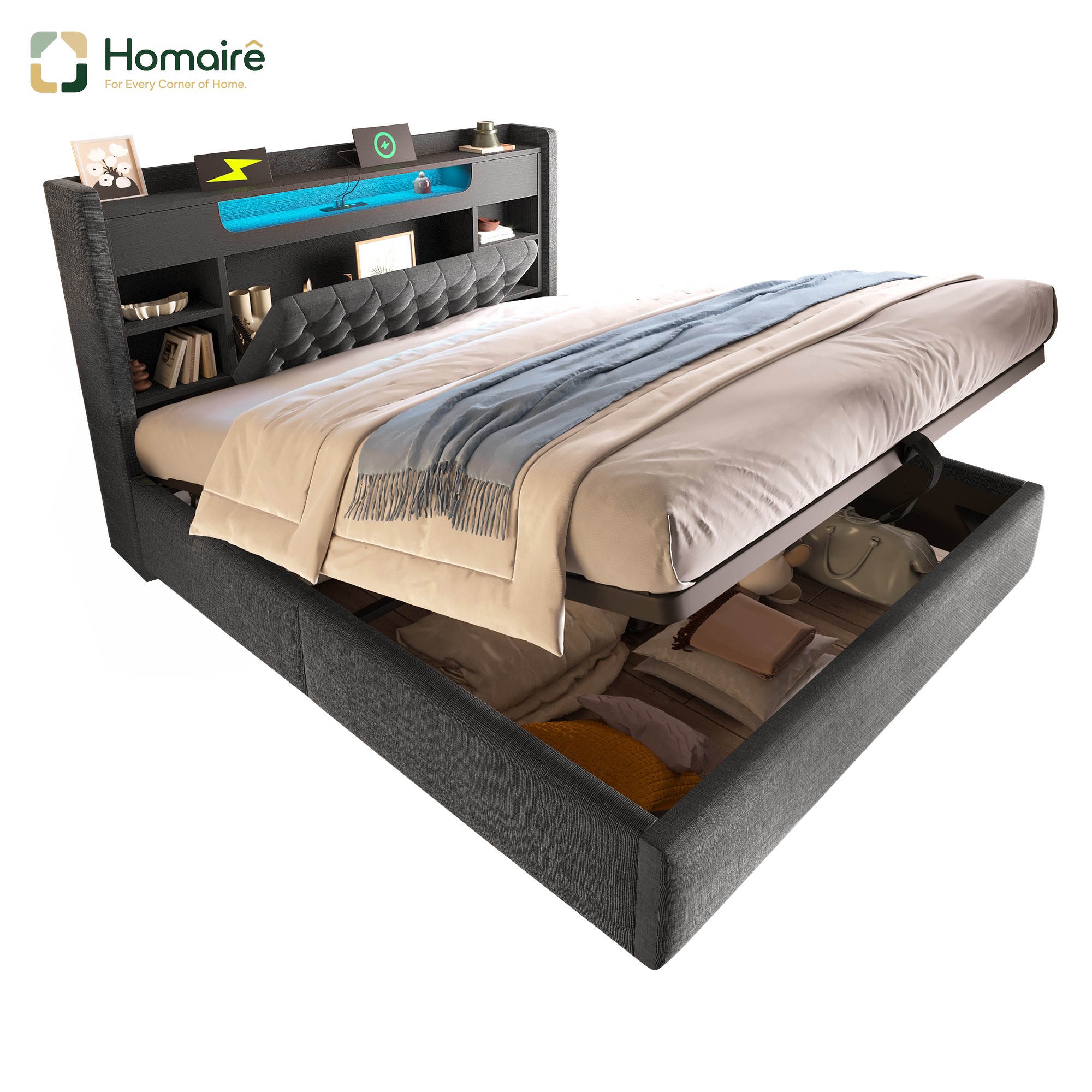 Bettgestell, Und Polyester 223 X 148 X 115 Cm, Grau Aus Leinengemacht Homaire