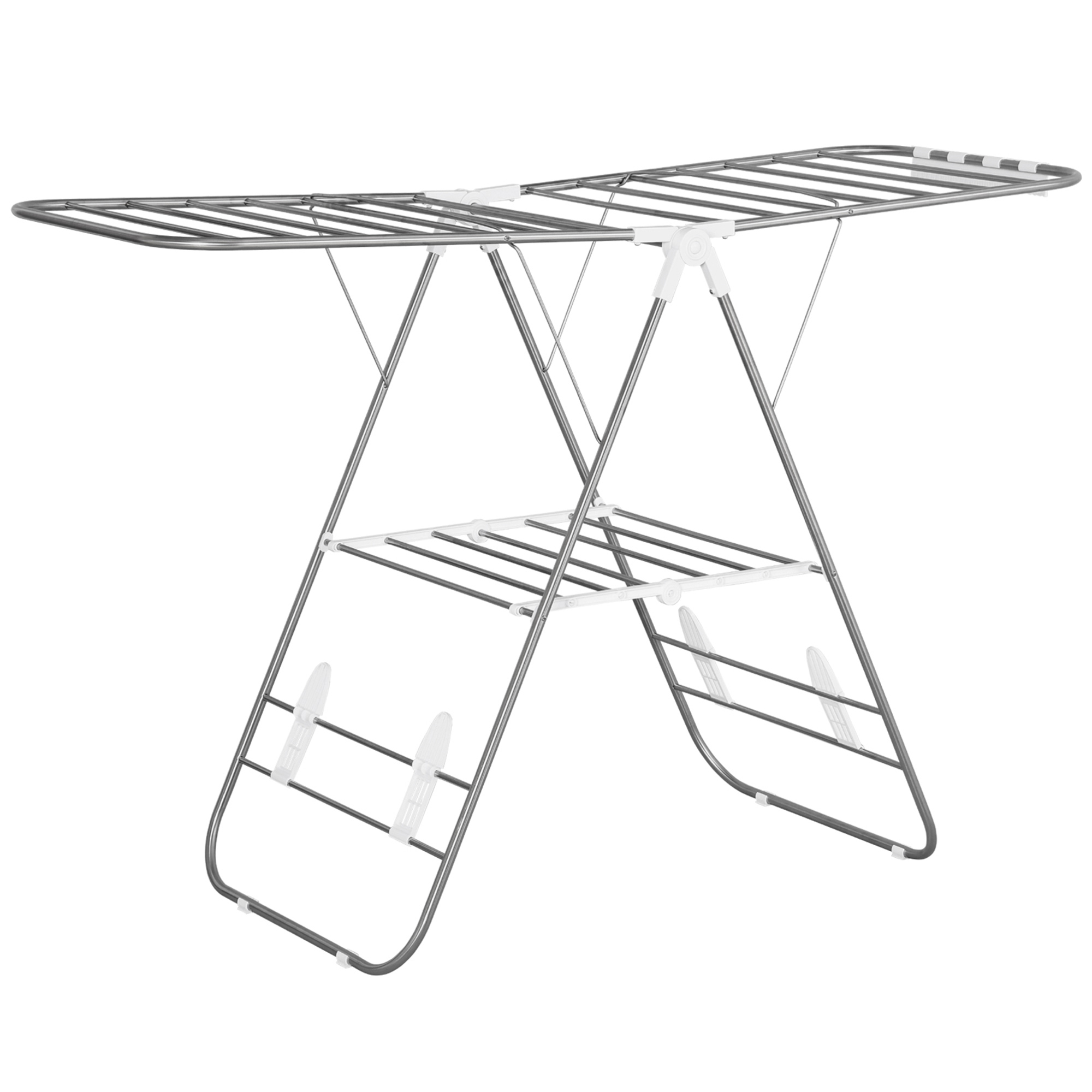 Wäscheständer, Zusammenklappbar, Variabel, Viel Platz, Edelstahl, Abs, Pp, Homaire, 60.5 X 148.0 X 5.0 Cm - Silber+weiß