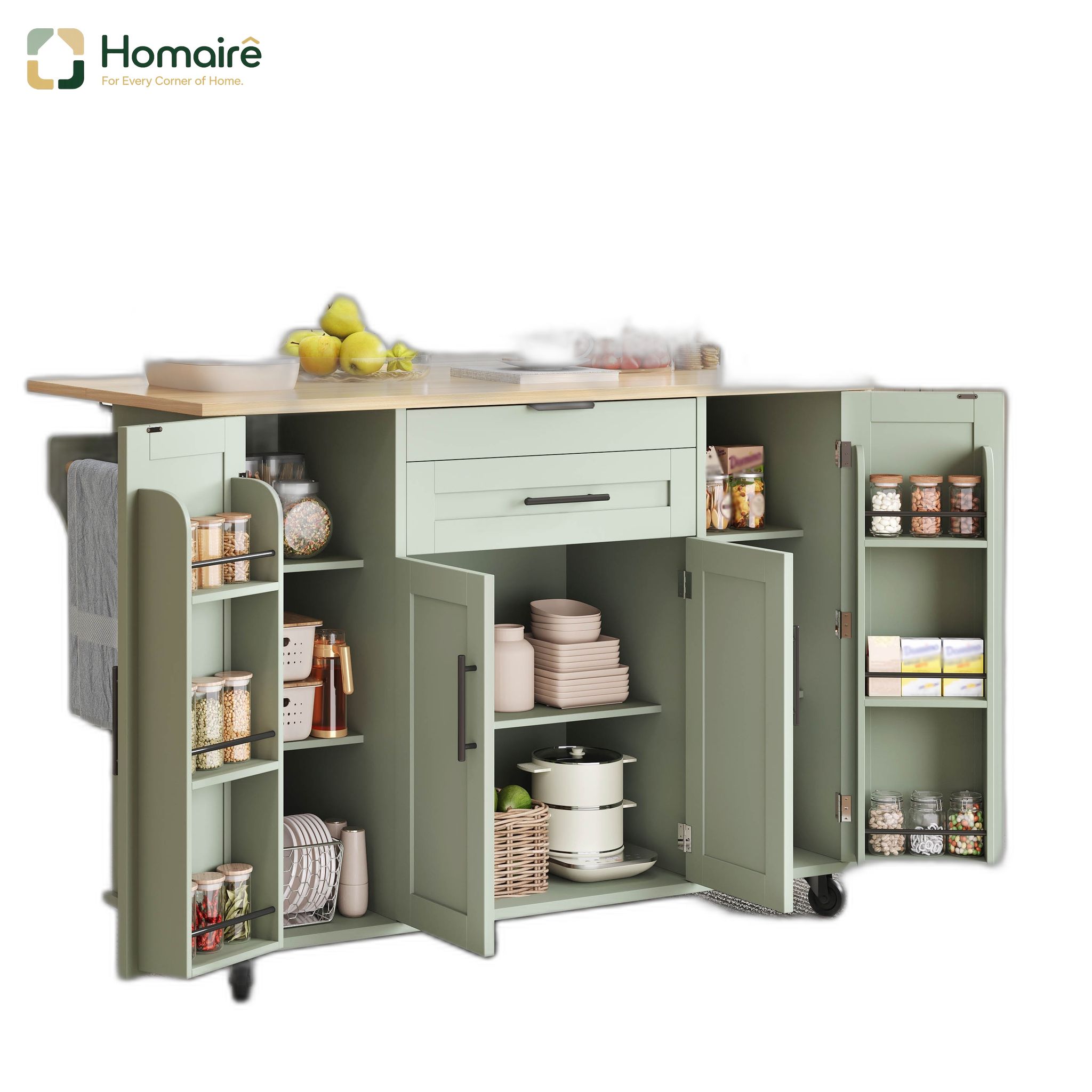 Küchenwagen Aus Mdf Antik Grün Mit Stauraum Und Höhenverstellbar 136 X 70 X 92 Cm Homaire