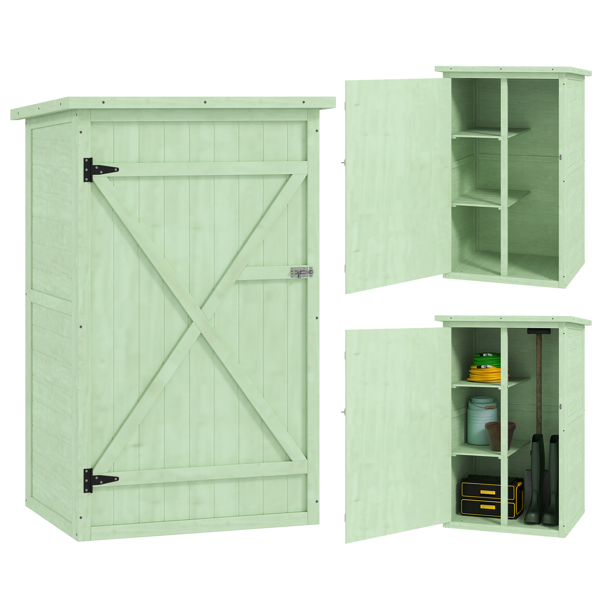 Gartenschrank Mit 2 Regalen Und Geräumigem Bereich, Wetterfestes Tannenholz, Homaire, 75x56x115 Cm - Grün
