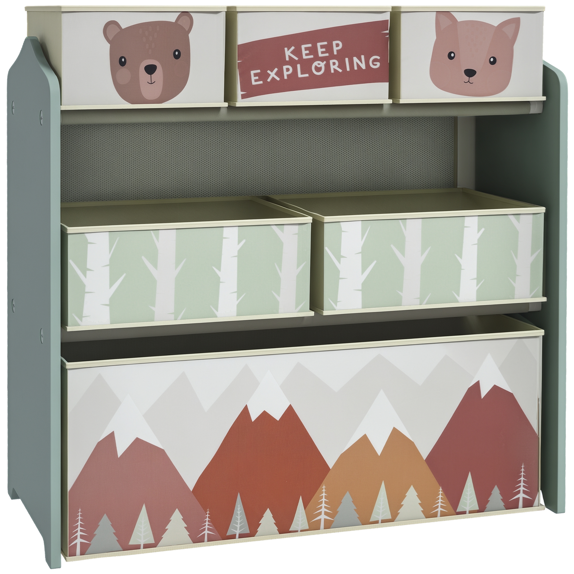 Kinderregal Mit Stauraum Aus Mdf Und Vliesstoff, Homaire, Maße 63x30x66 Cm, Grün