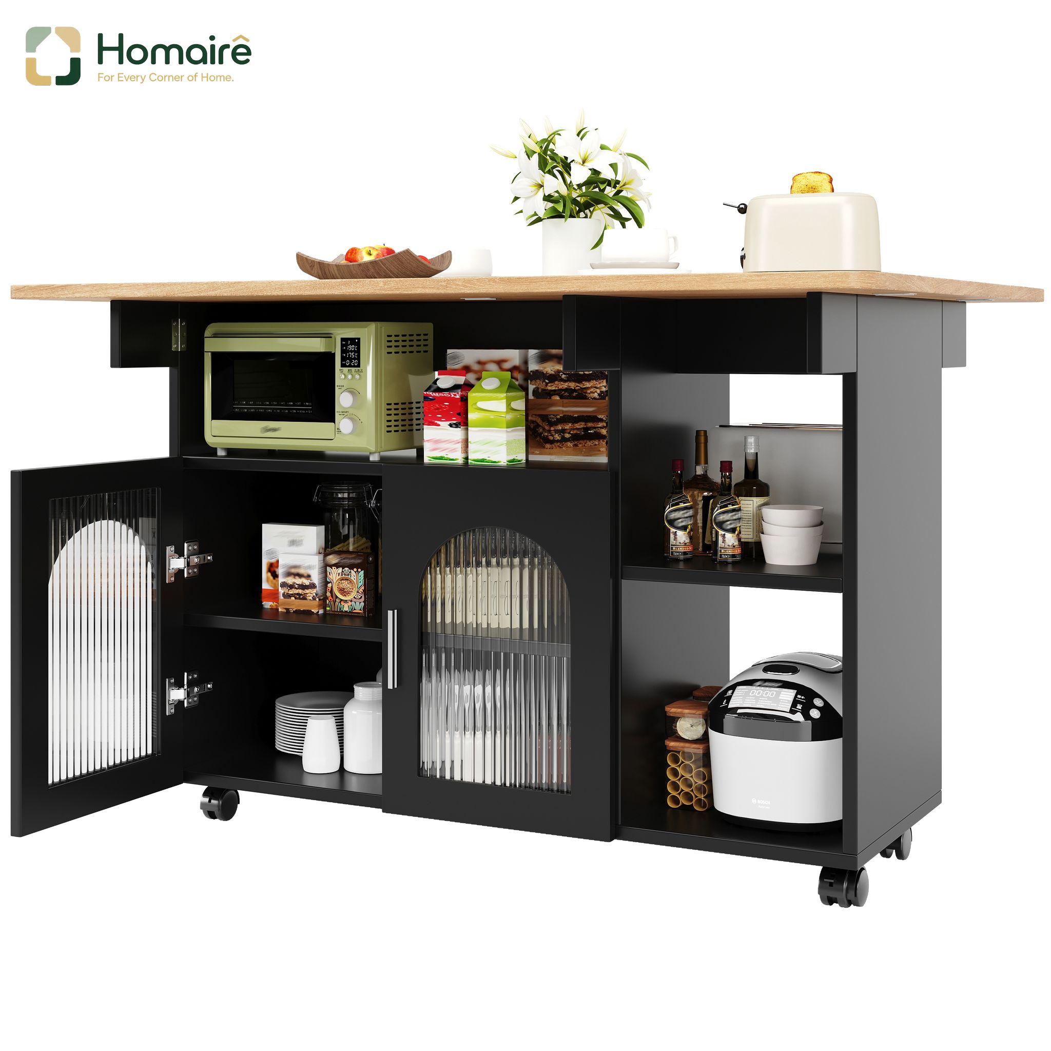 Küchentrolley Schwarz Aus Mdf 120 X 30 X 79.5 Cm Homaire