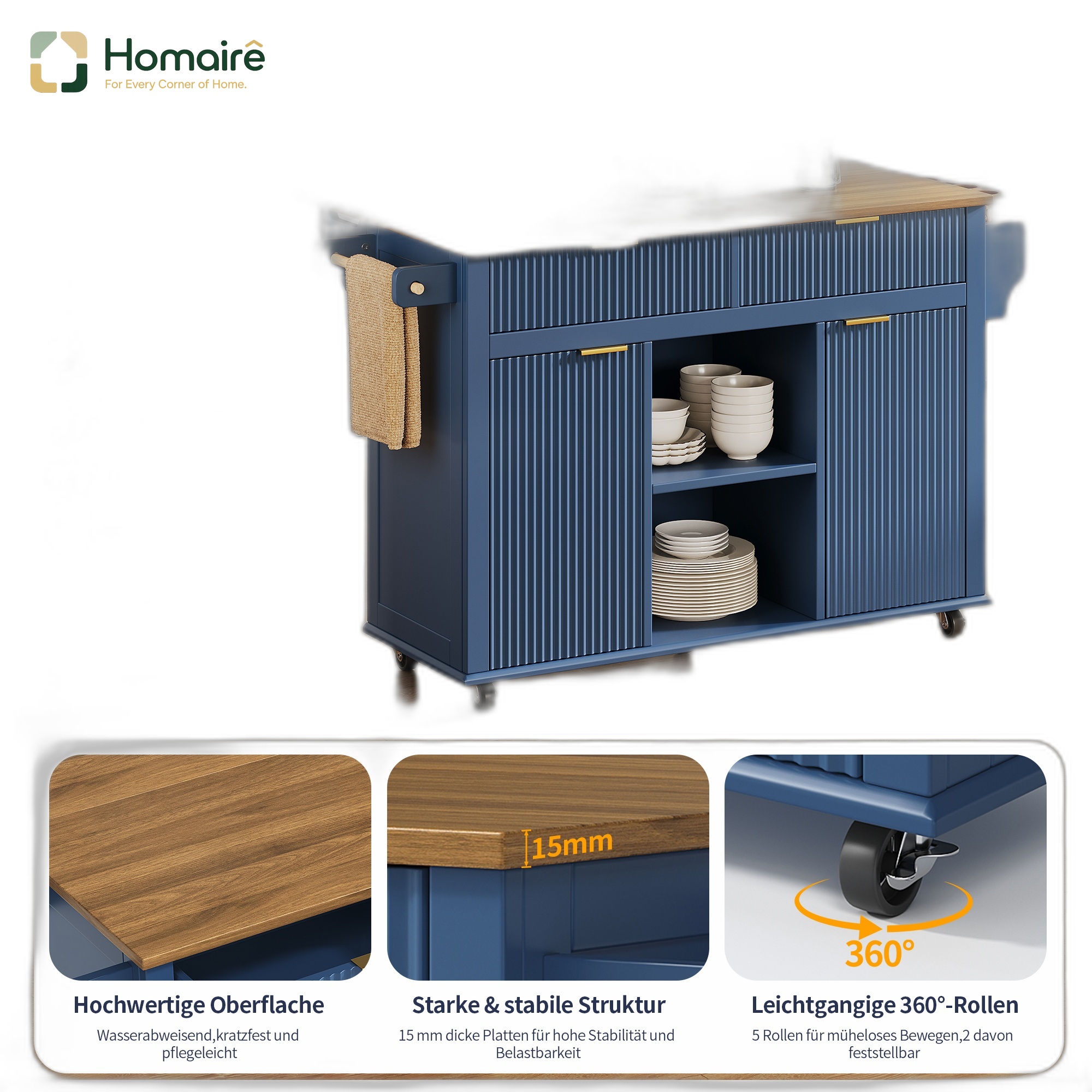 Mehrfarbiger Küchenwagen Mdf 143 X 45 X 89.5 Cm Homaire