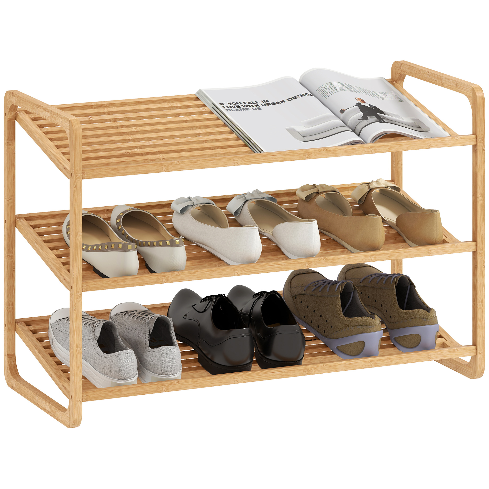 Schuhregal Dreistufiges Design Bambus Homaire 76x33x50,8 Cm Naturholz