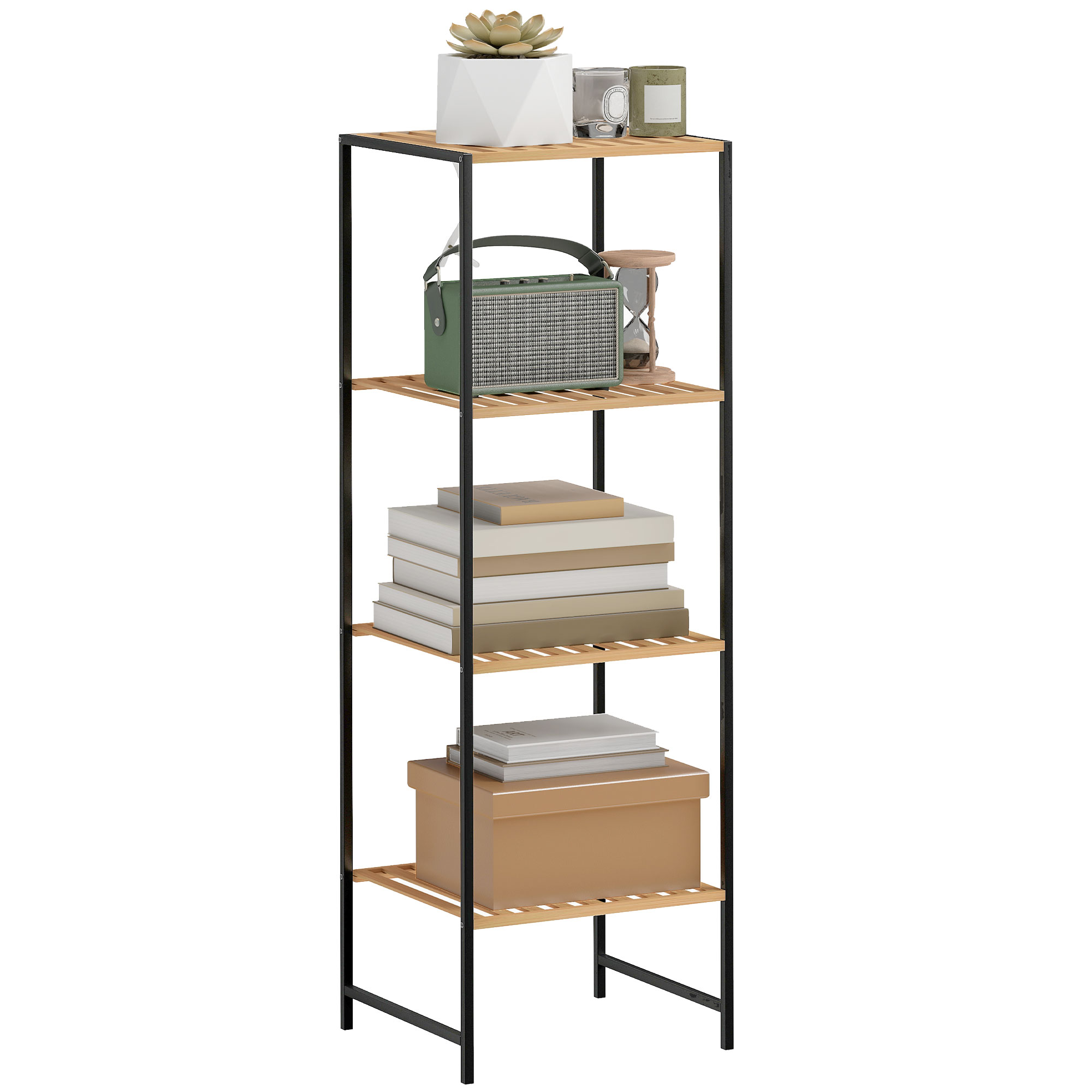 Homaire 4-stufiges Standregal Aus Bambus Und Stahl, Vielseitige Aufbewahrung, Maße 36,5l X 33b X 110h Cm, Naturholz