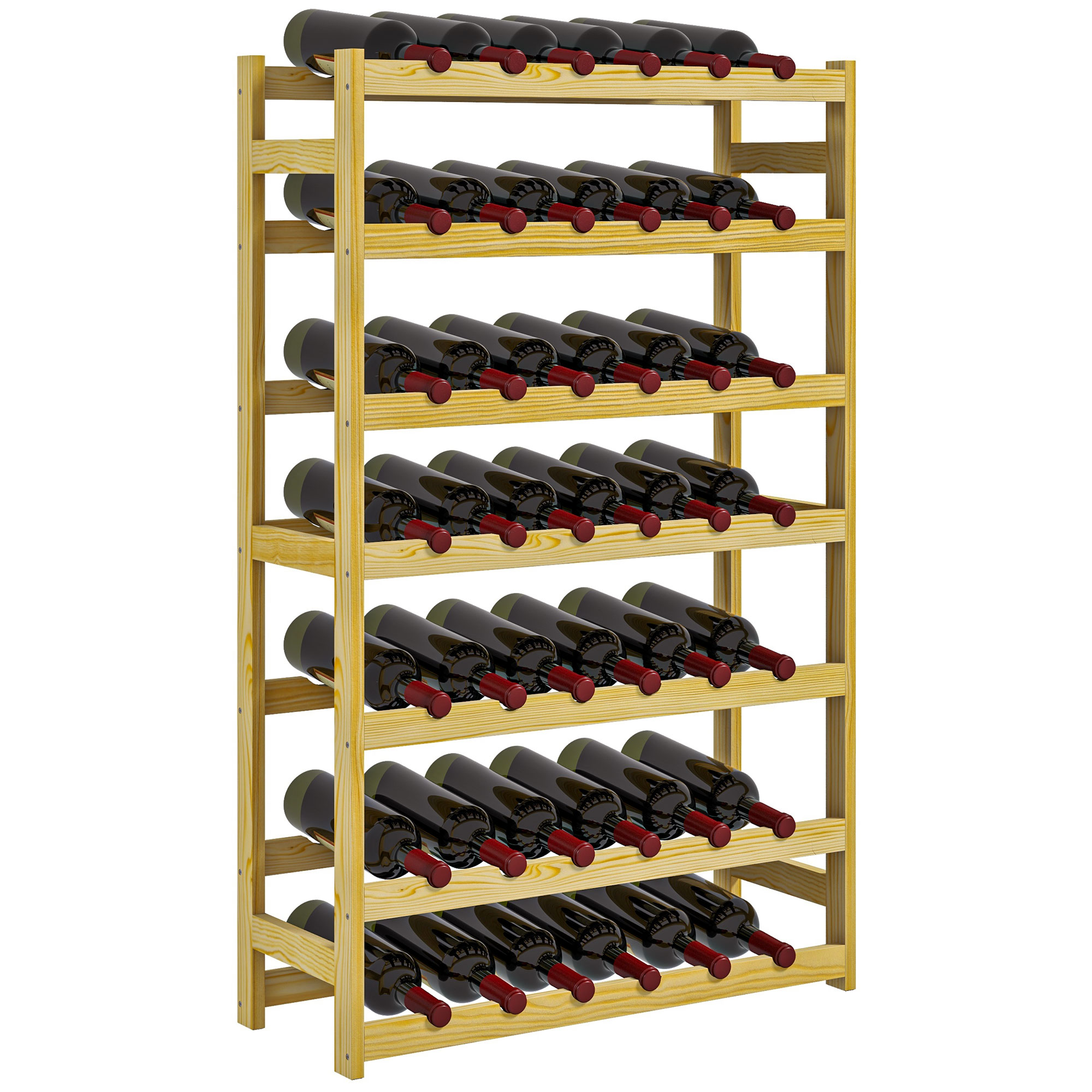 Weinregal Aus Kiefernholz Mit 7 Etagen, Homaire, 63x25x102 Cm - Naturholz