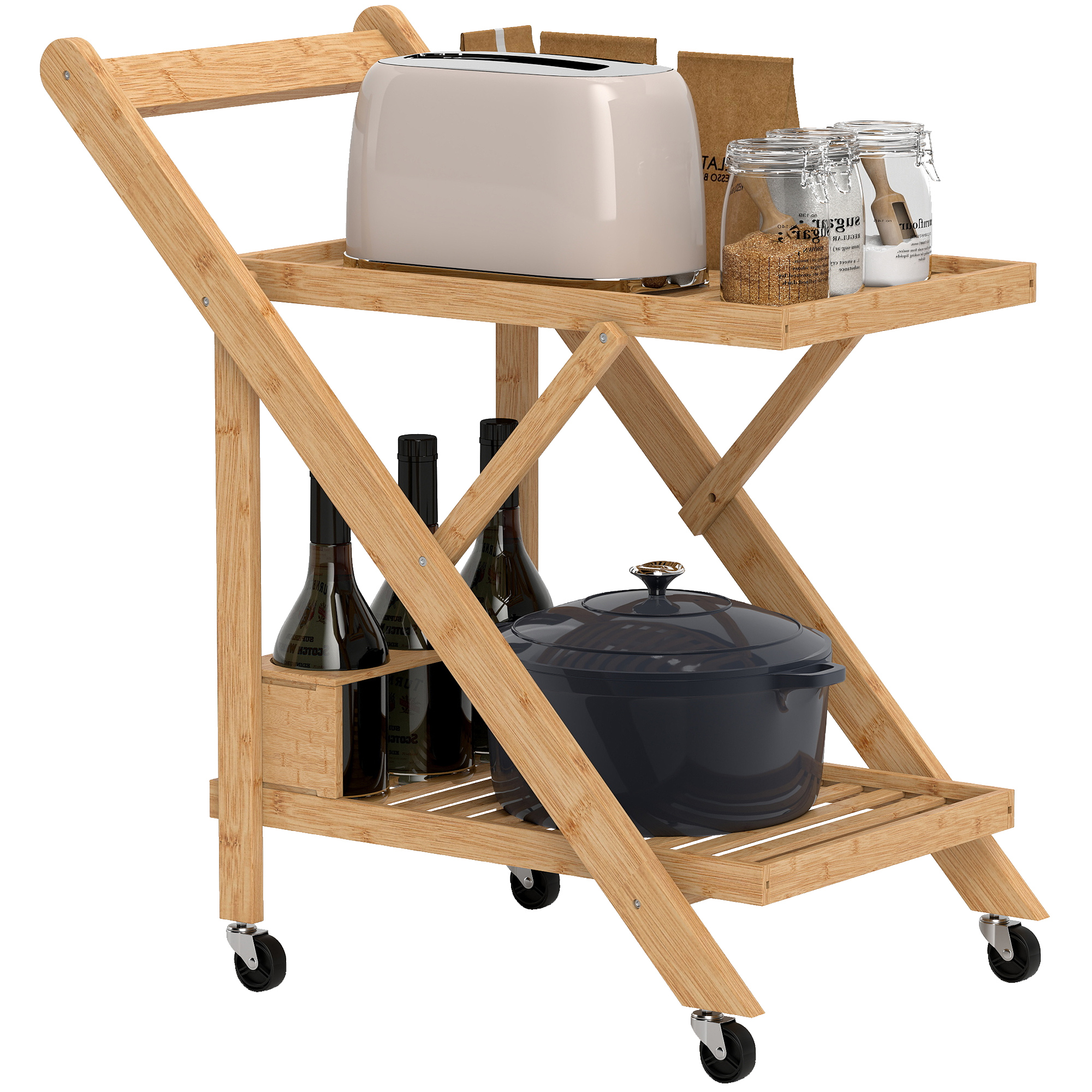 Servierwagen Mit Weinablage Bambus Homaire 66x40x70 Cm Naturholz