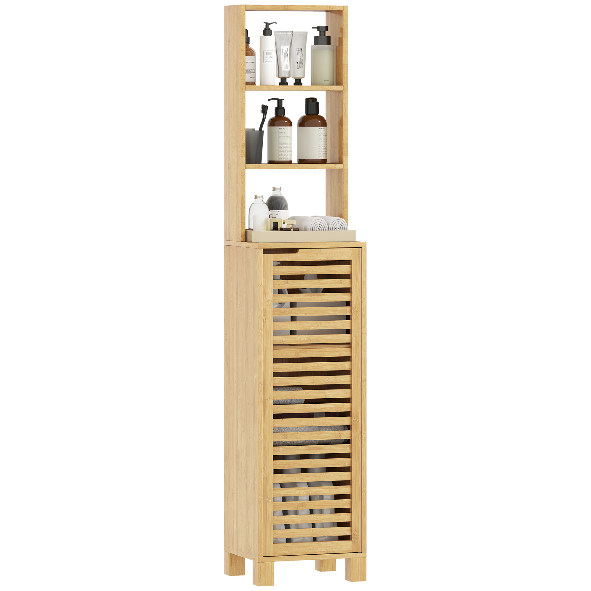 Homaire Badezimmerschrank Aus Bambus Mit Offenem Und Verstecktem Stauraum, 34x30x170 Cm, Naturholz