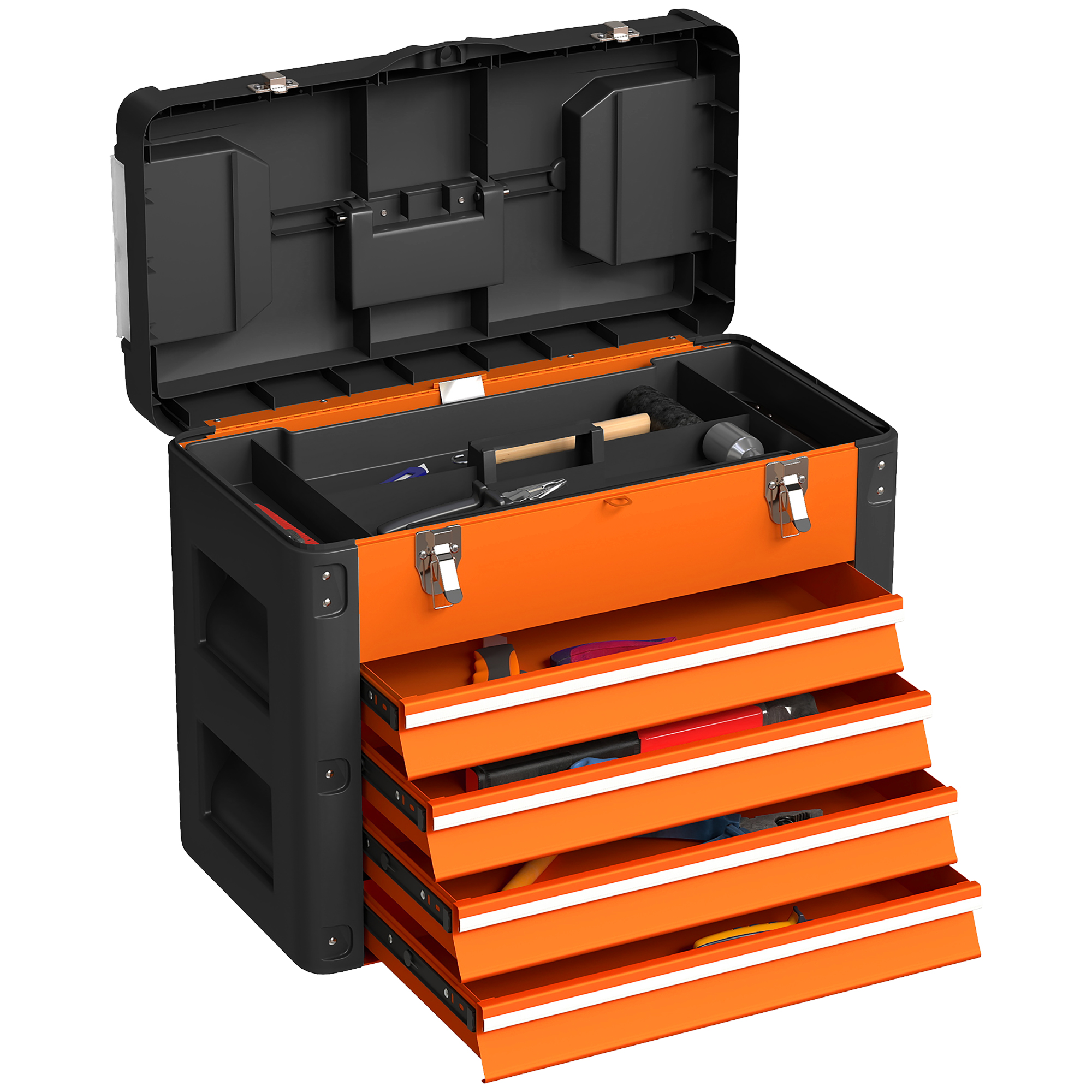 Werkzeugkiste 4 Schubladen Abnehmbares Top-tablett, 2 Mini-teileboxen Stahl, Kunststoff Homaire 49,7x25,3x40,7 Cm -