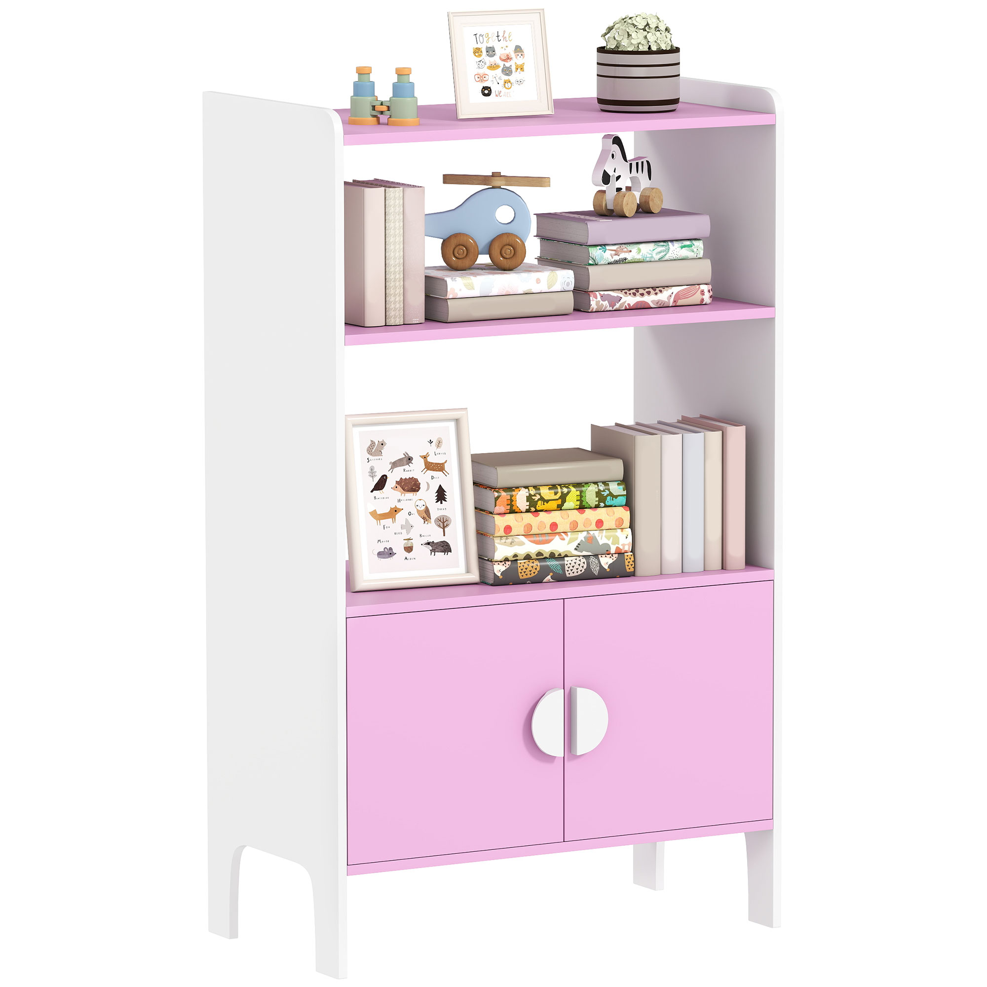 Kinderregal Mit Offenen Fächern Aus Mdf, Homaire, Maße 60x35x100 Cm, Rosa