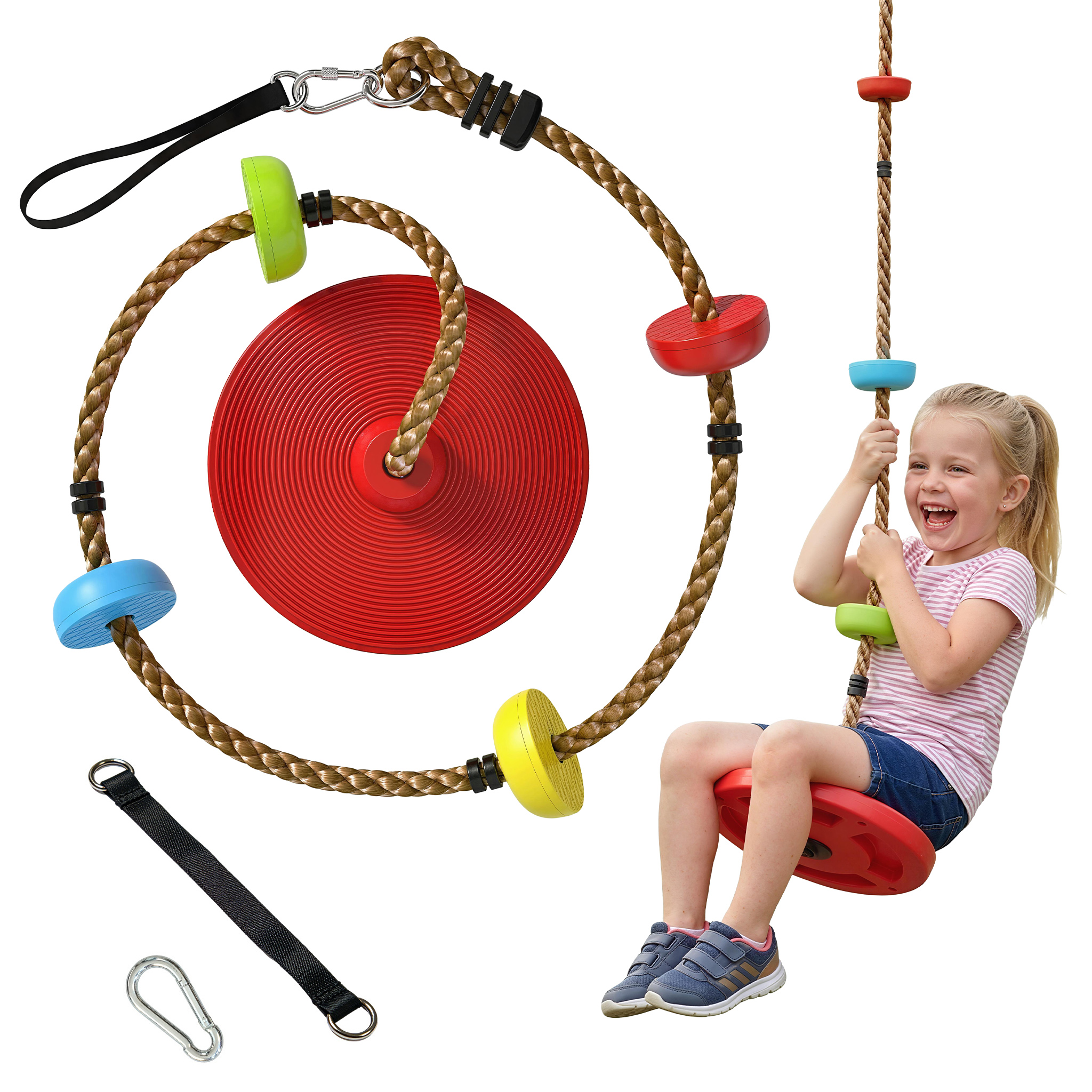 Kinder-kletterseil-set Mit Schaukel, Hdpe, Pe, 30x30x190 Cm, Homaire - Rot