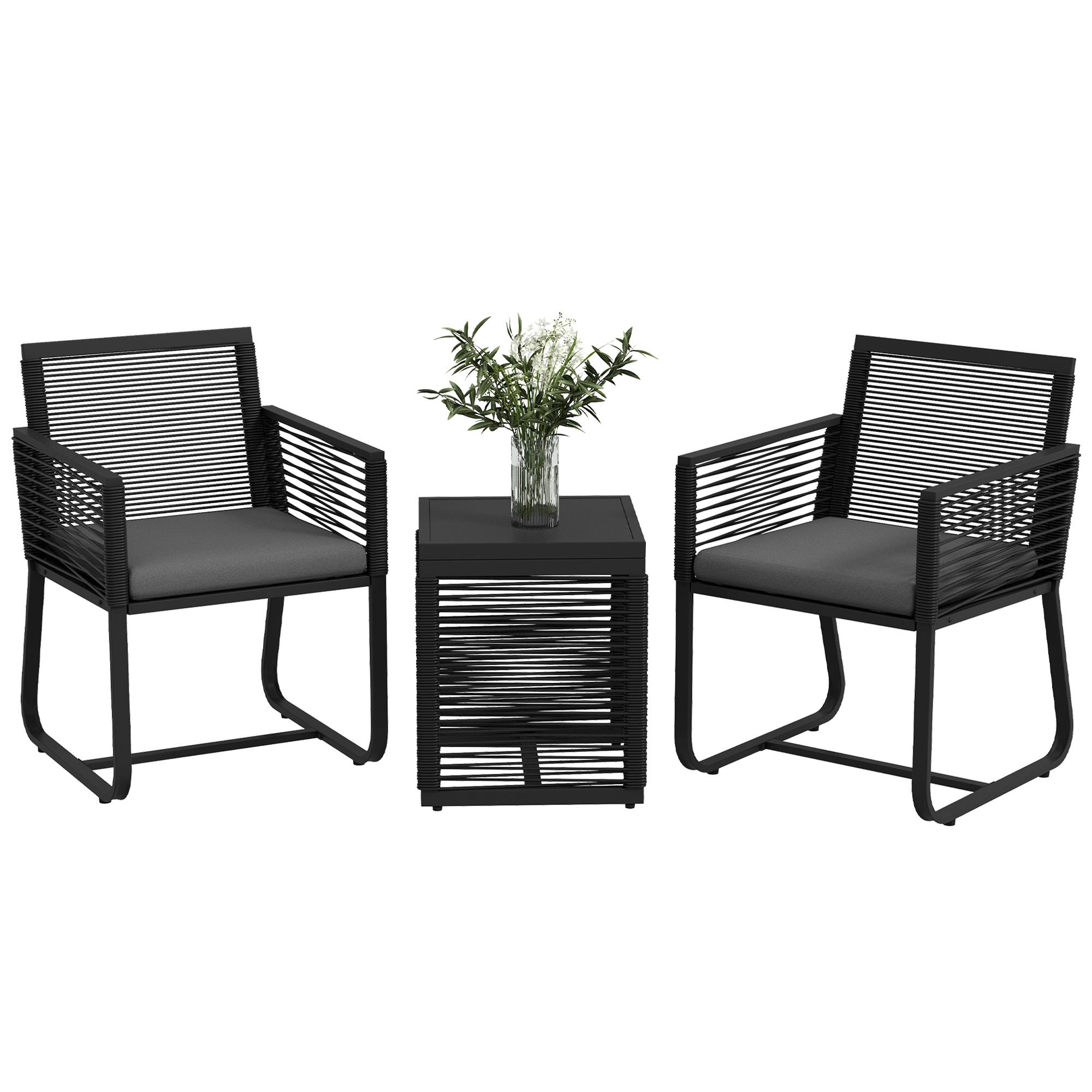 3-teiliges Rattan-kaffeeset Aus Pe Rattan Und Polyester, Homaire, Maße 57x53x77 Cm, Schwarz