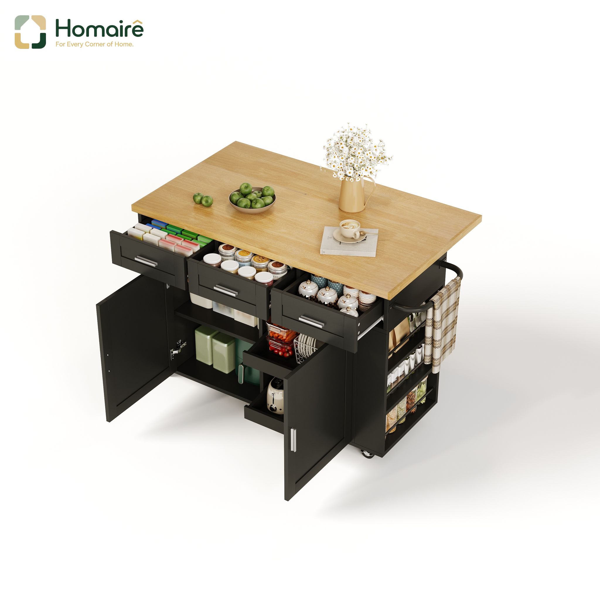 Küchenwagen Aus Mdf Mit Stauraum Usb-anschluss Schwarz 120 X 70 X 84 Cm Homaire