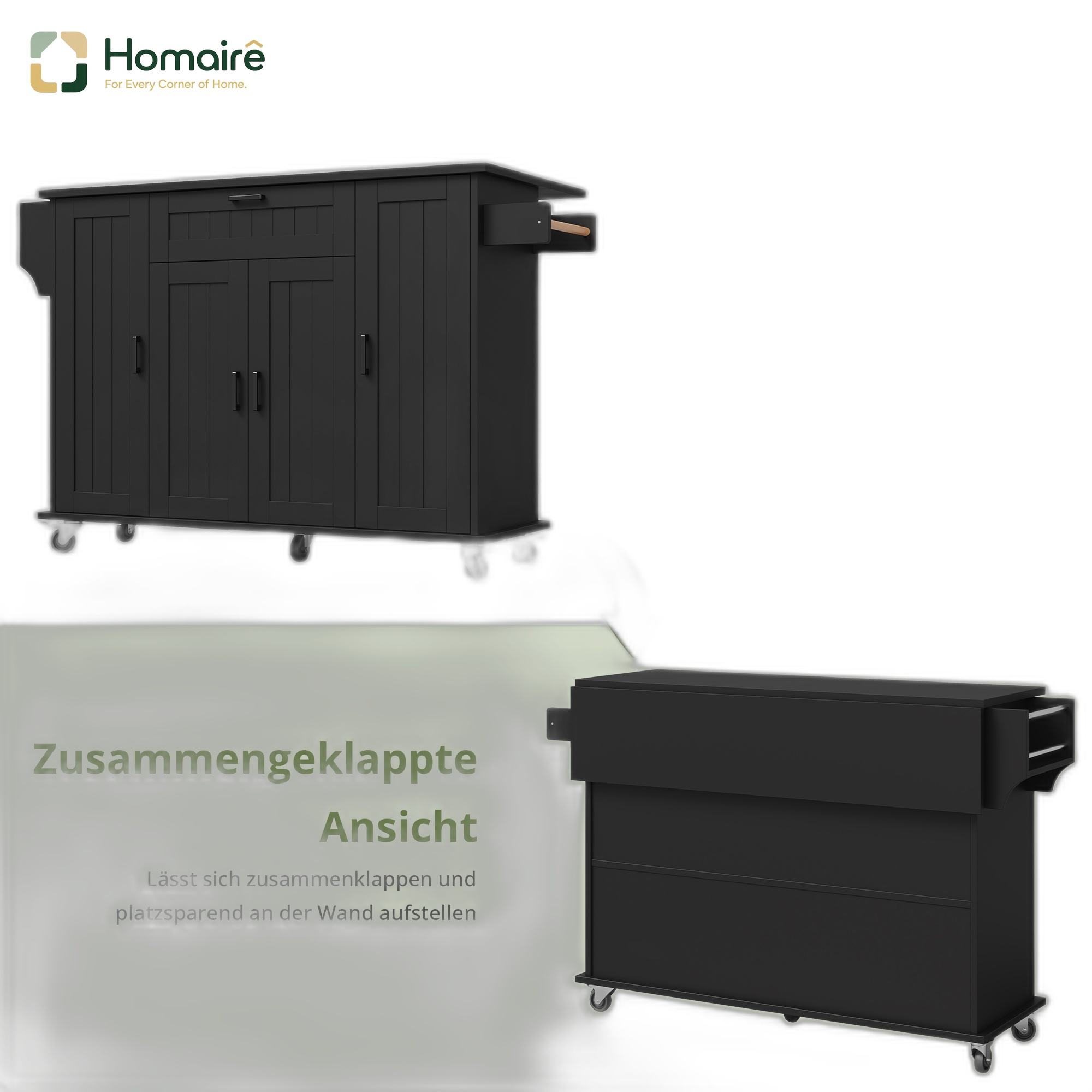 Küchenwagen Aus Mdf Schwarz Mit Rollen Und Stauraum 120 X 70 X 95 Cm Homaire