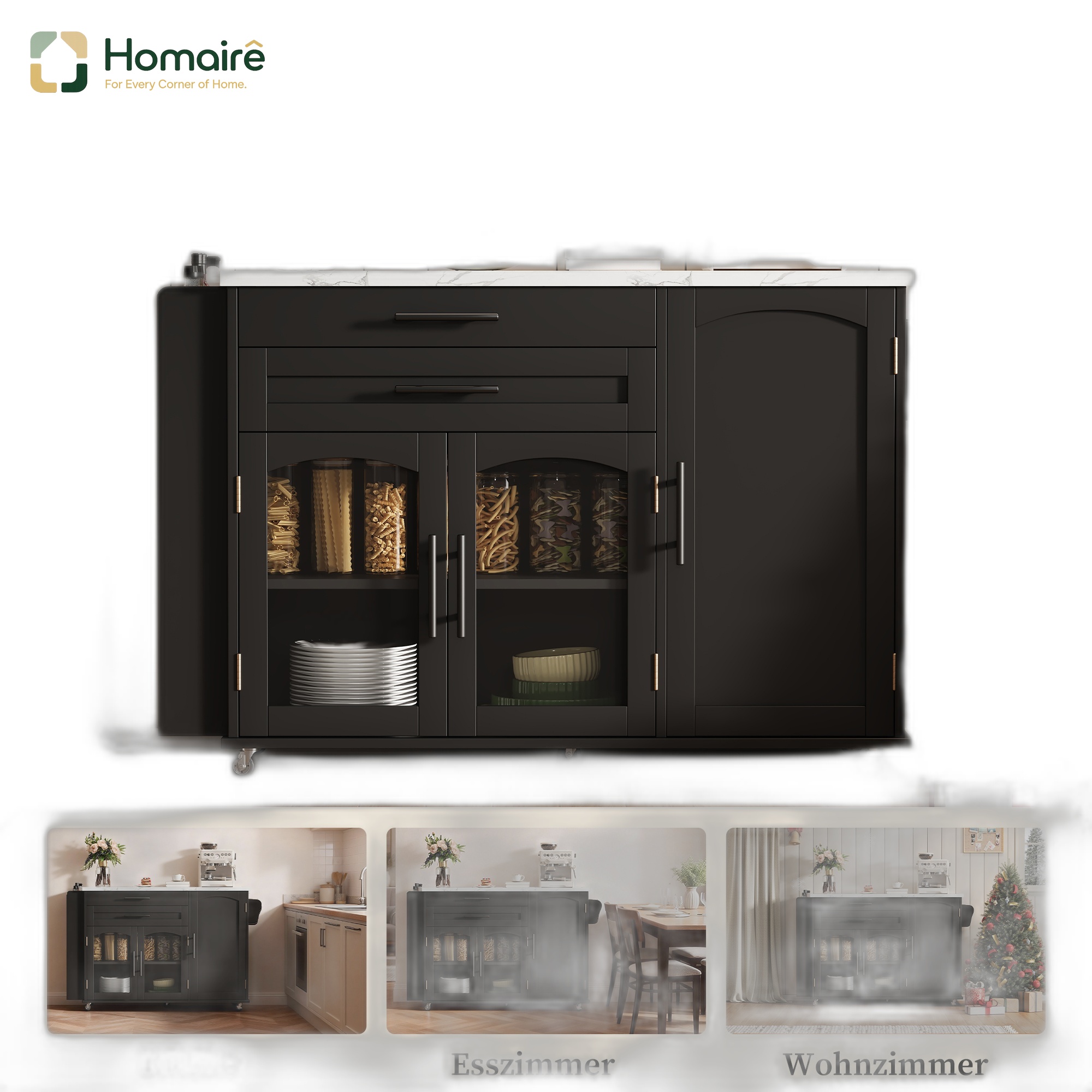 Küchenwagen Aus Mdf Schwarz 138 X 70 X 90 Cm Homaire