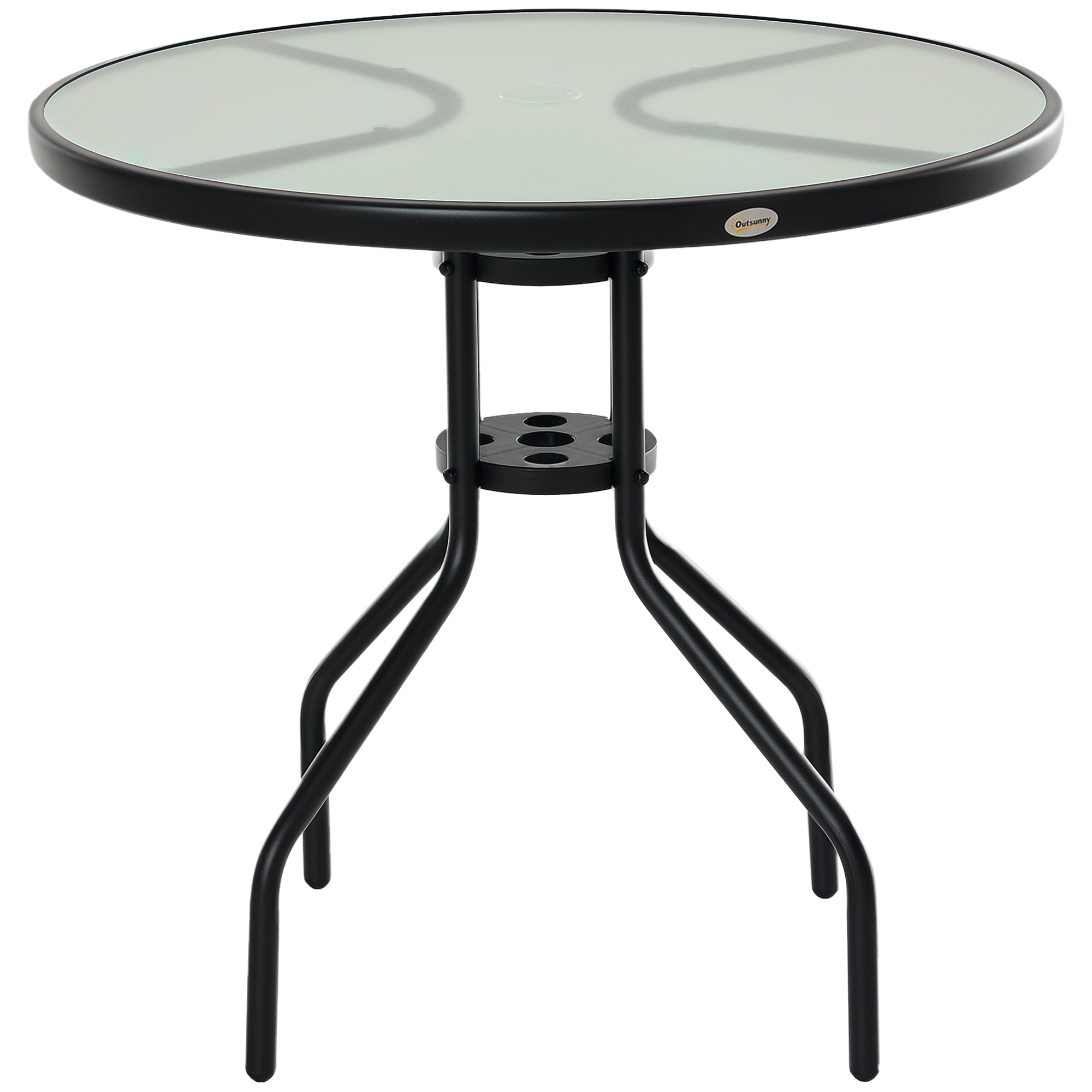 Runder Terrassentisch Mit Hartglasplatte Und Metallgestell Homaire 80x80x72 Cm - Schwarz