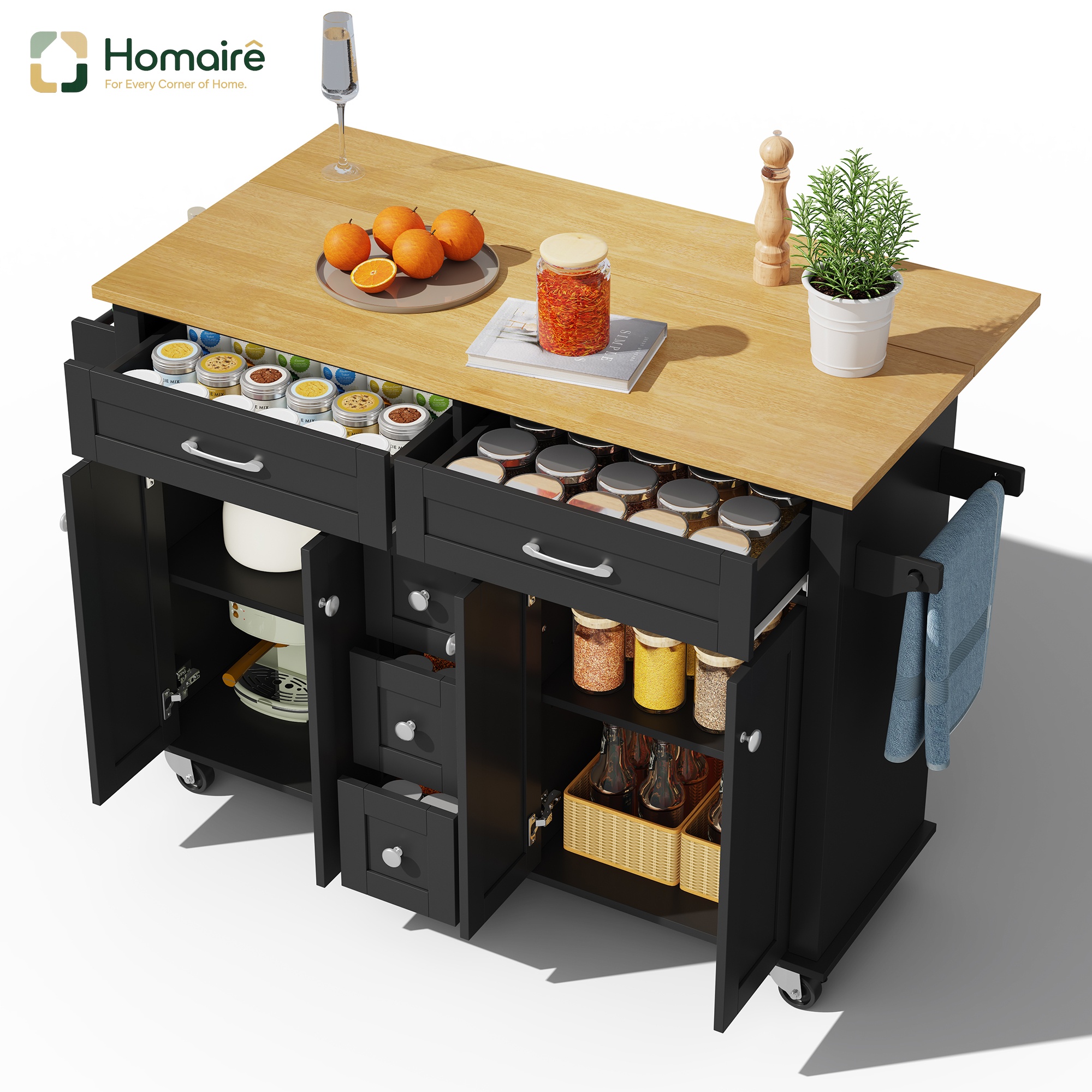 Küchenwagen Aus Mdf Schwarz Mit Rollen Und Stauraum 140 X 65 X 89 Cm Homaire
