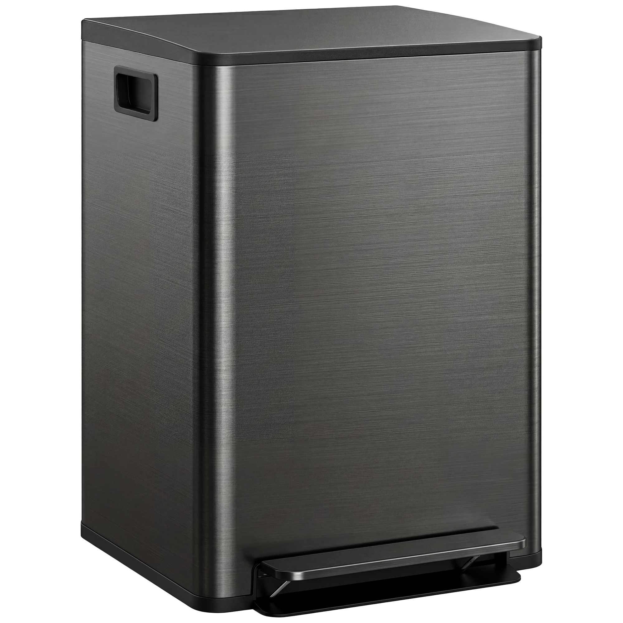 Doppelter Abfalleimer Aus Edelstahl Mit 2x30l, Geruchsdichte Fächer, Soft-close, Homaire, 47.7x37.5x66.8 Cm - Schwarz