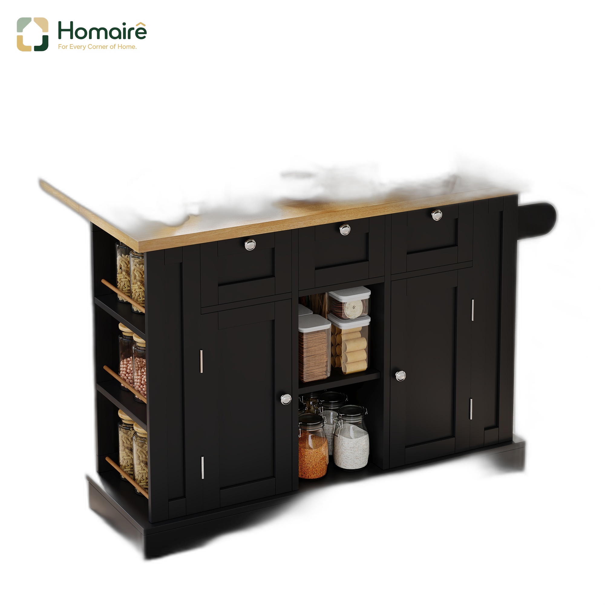 Küchenwagen Aus Mdf Schwarz Mit Stauraum Und Usb-anschluss 132 X 70 X 87 Cm Homaire
