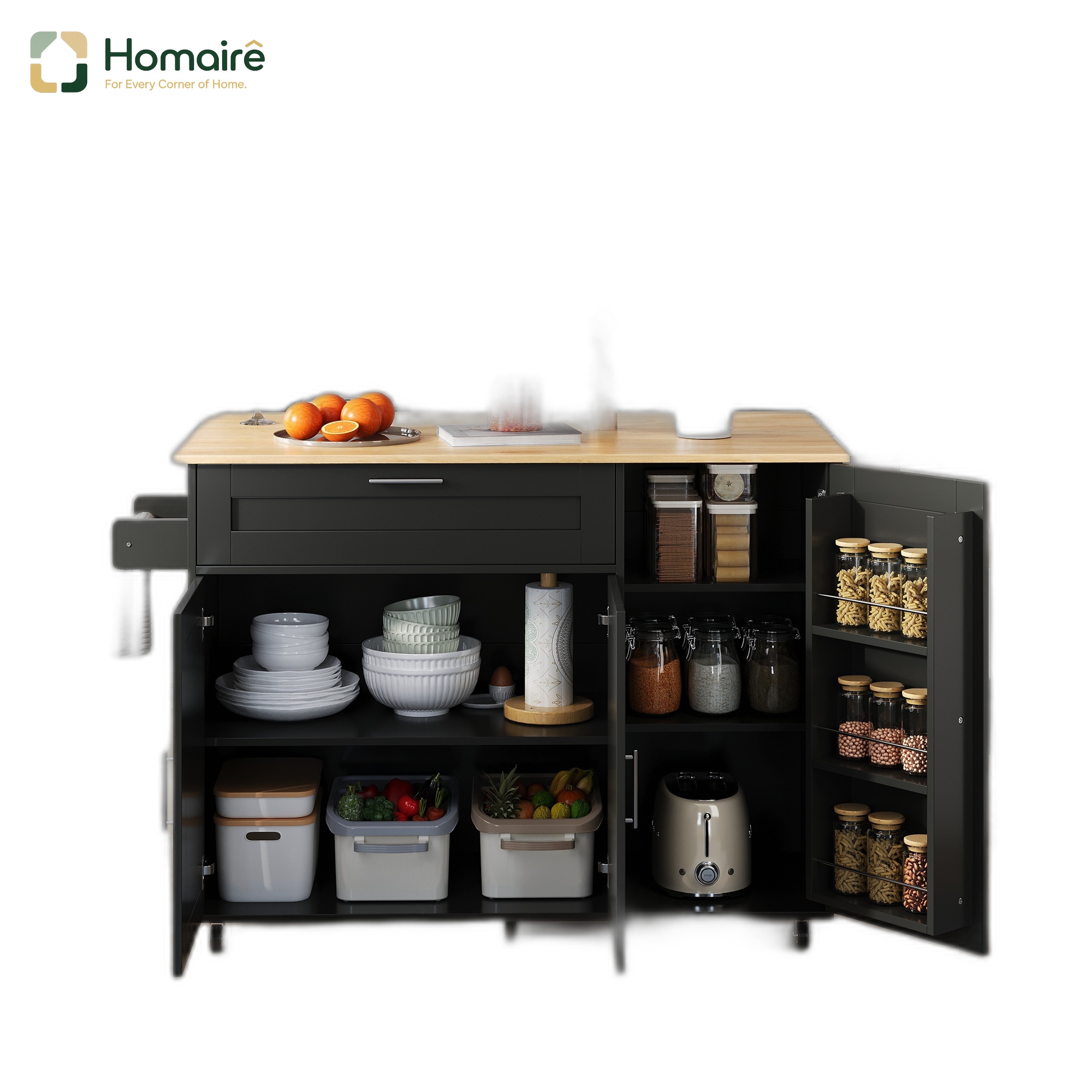Küchenwagen Aus Mdf Schwarz Mit Stauraum Und Höhenverstellbar 132.5 X 44 X 90 Cm Homaire