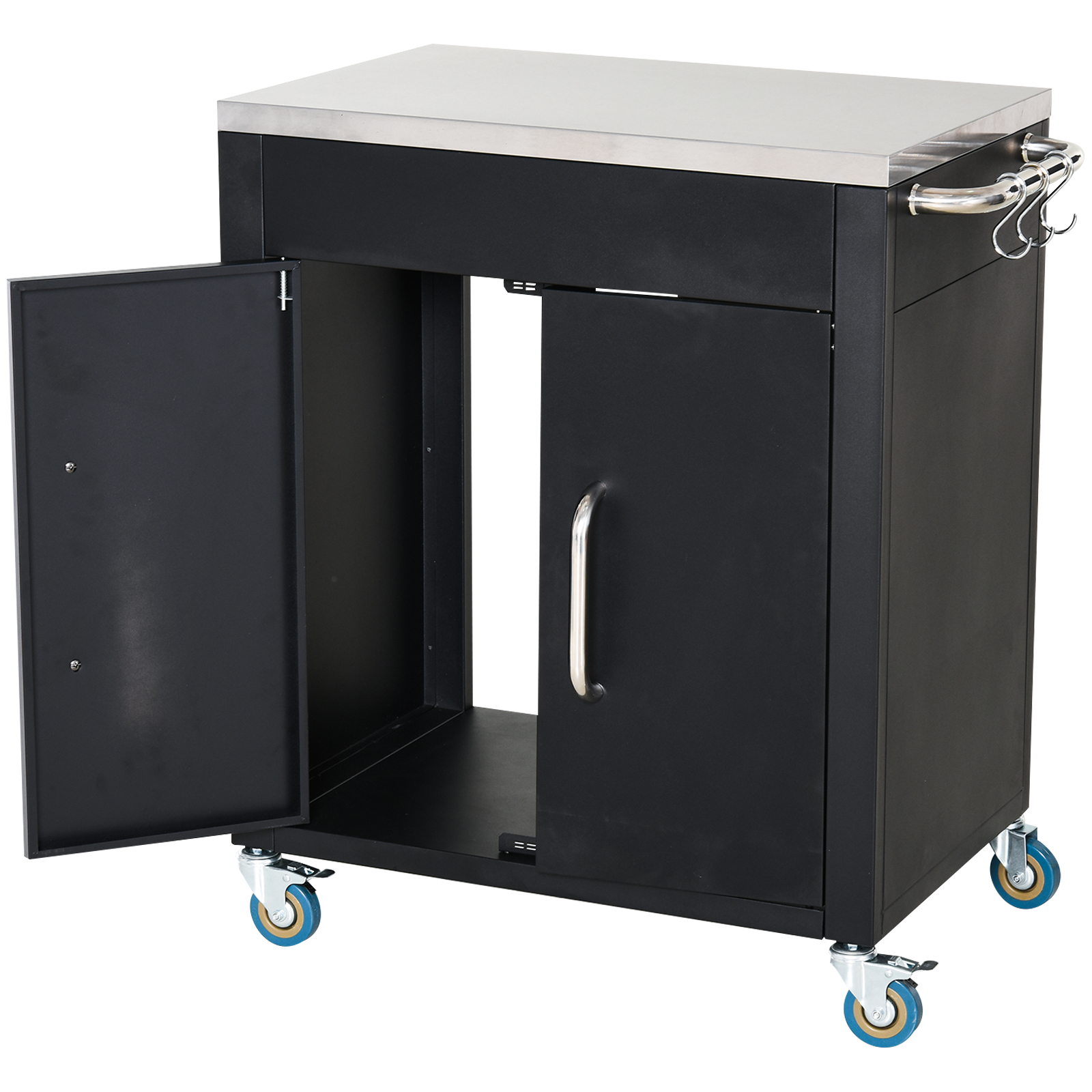 Outdoor-servierwagen Mit Edelstahlplatte, Homaire, Maße 86x50x86,5 Cm, Schwarz