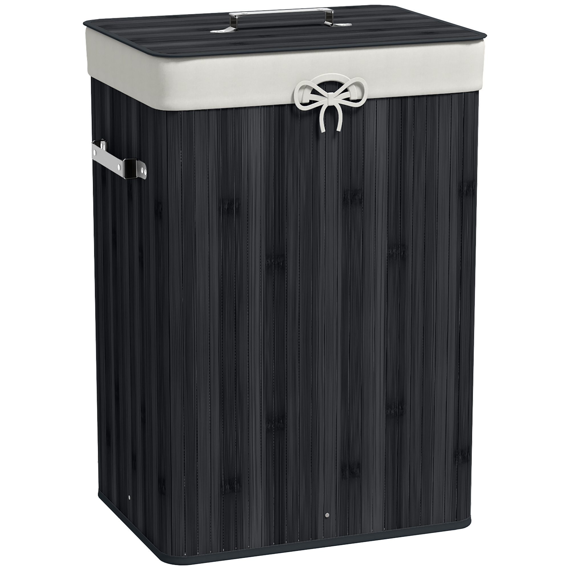 Wäschekorb Mit Boden Und Deckel Aus Bambus Und Segeltuch Homaire L40xb30xh60 Cm Schwarz