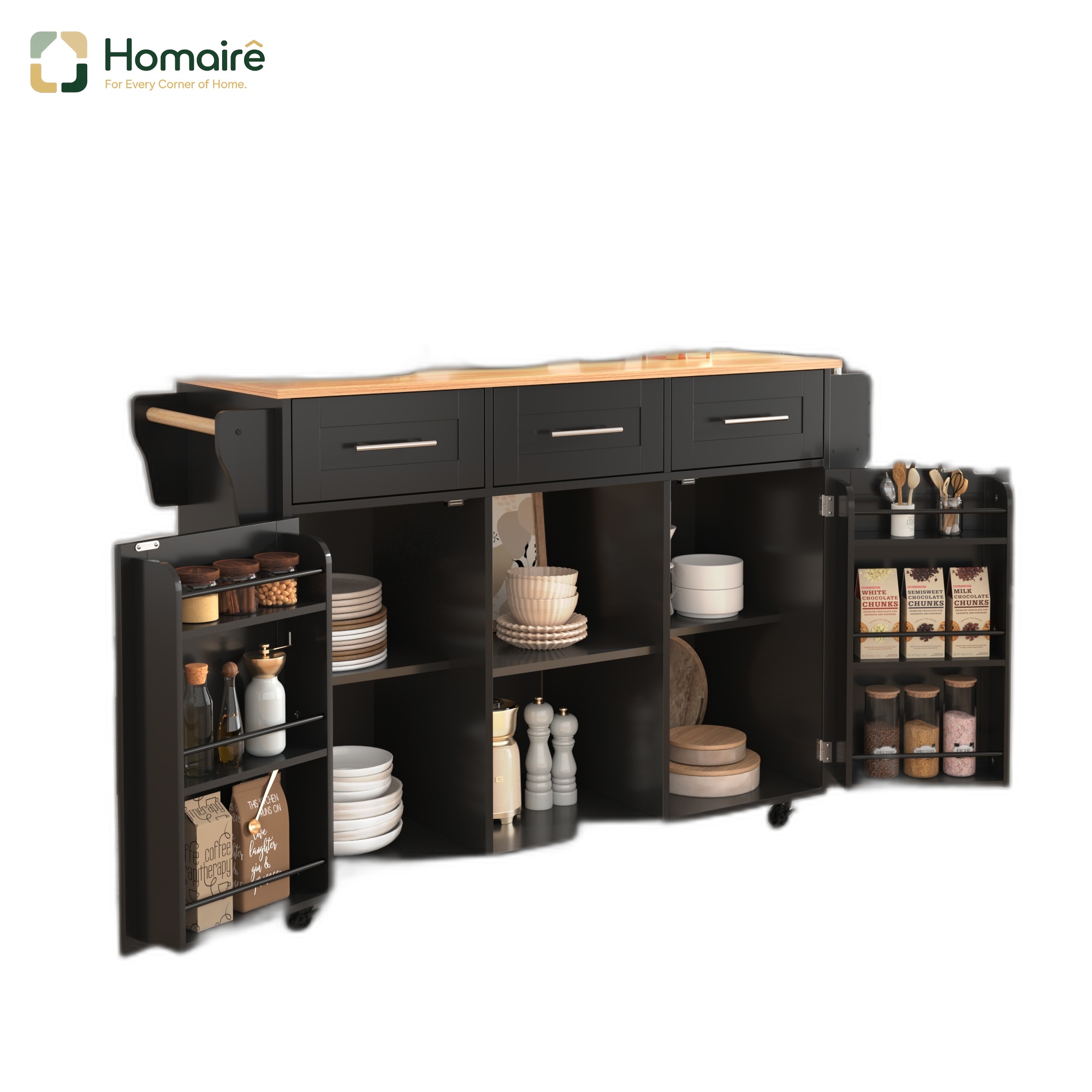 Küchenwagen Aus Mdf Schwarz 139 X 46 X 91.5 Cm Homaire