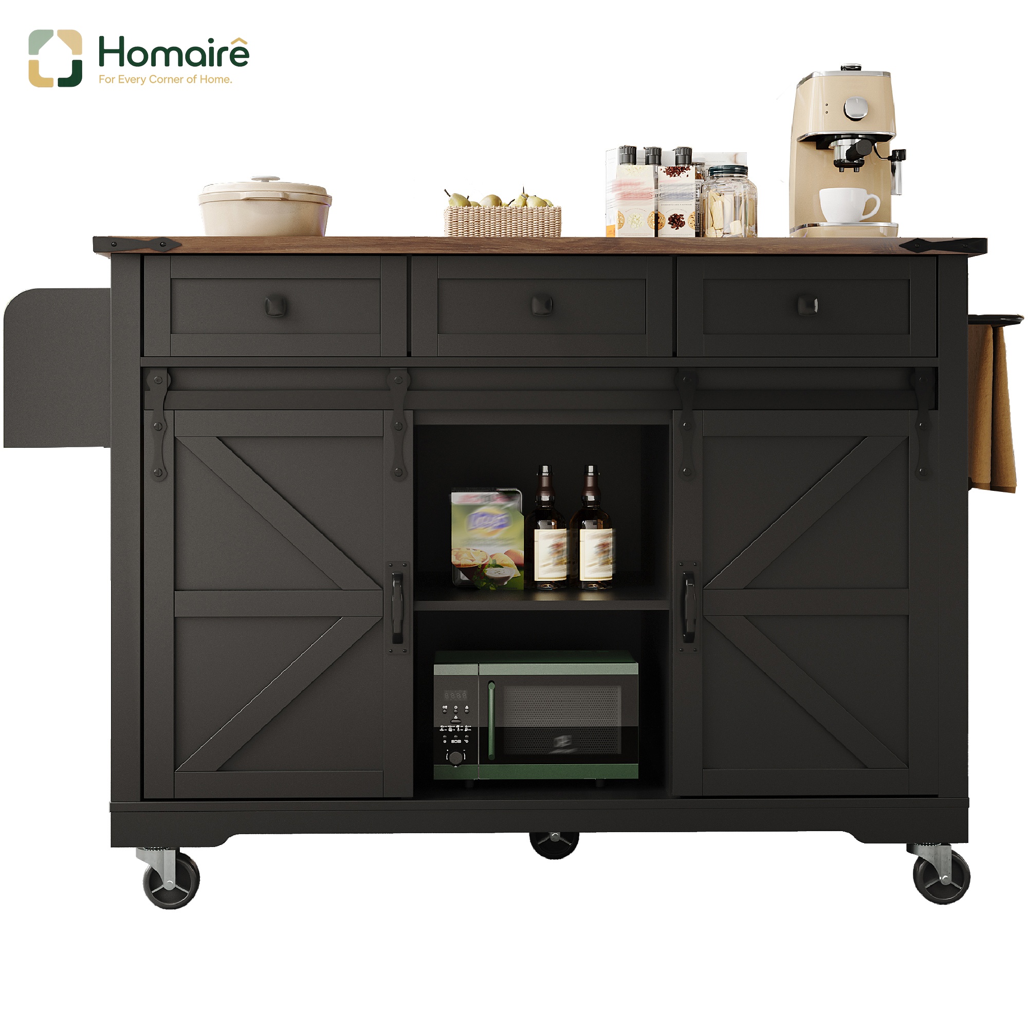 Küchenwagen Schwarz Aus Mdf 140 X 45 X 94 Cm Homaire