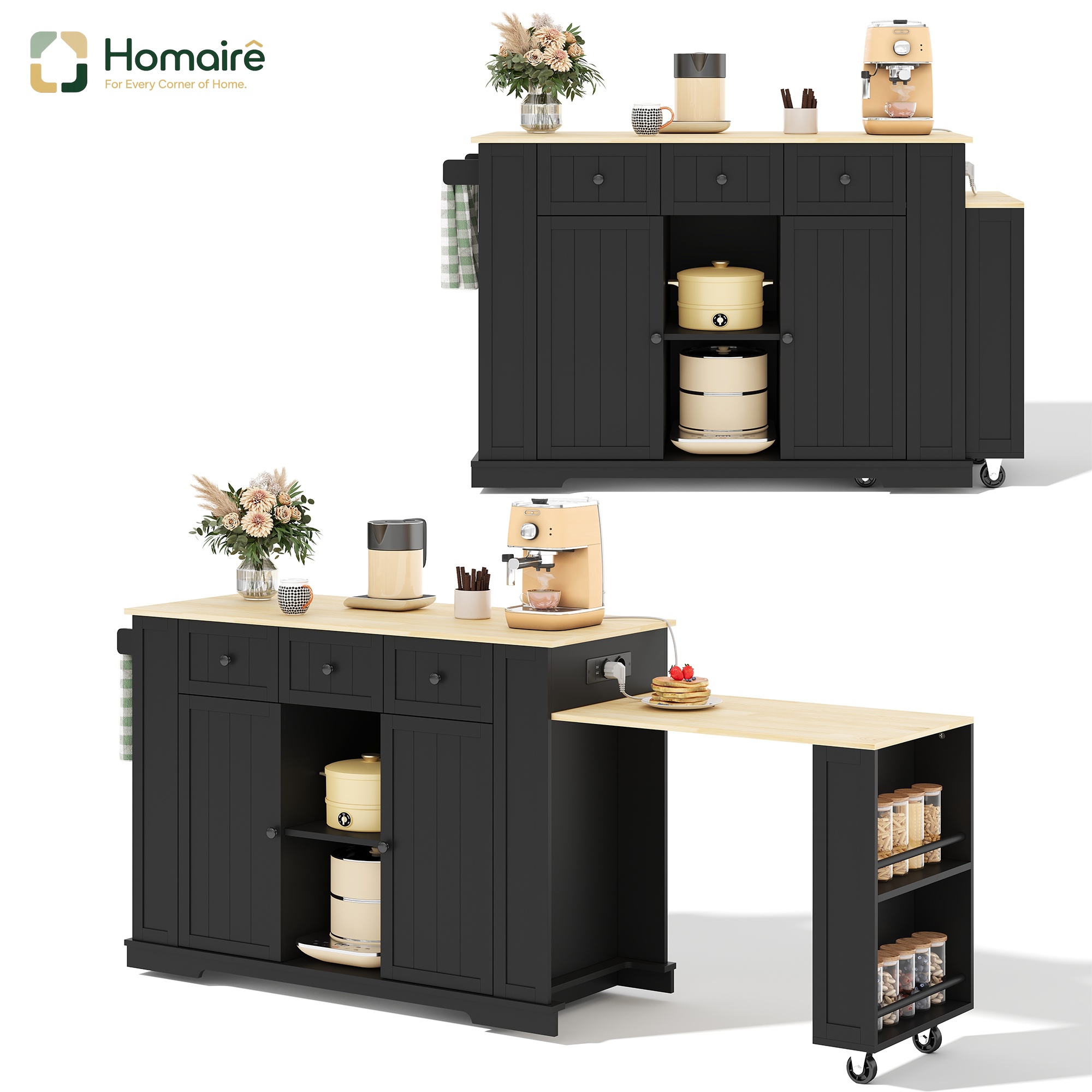 Küchenwagen Aus Mdf Schwarz Mit Usb-anschluss 138 X 55 X 93 Cm Homaire
