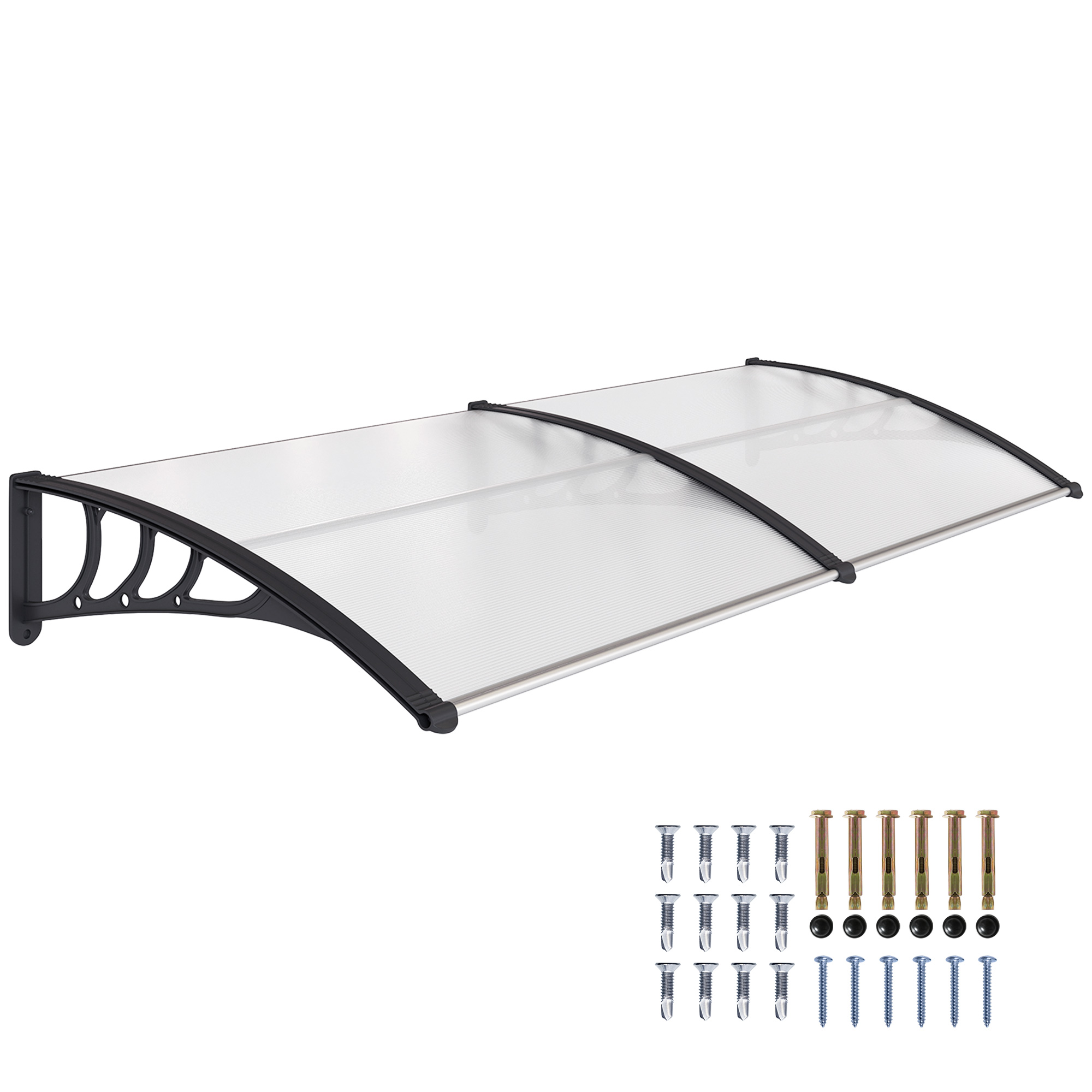 Homaire Doppelvordach Aus Polycarbonat, Gebogener Schutz, Uv-abdeckung, 75x195x23 Cm, Transparent+schwarz