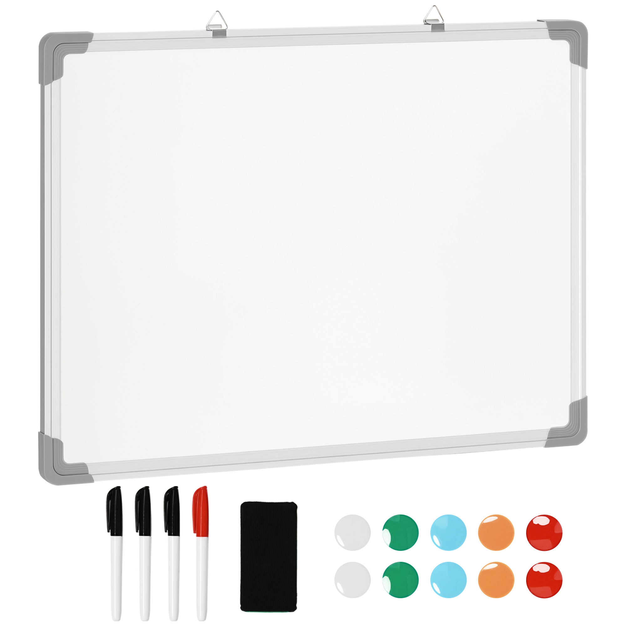 Whiteboard Mit Magnettafel, Radiergummi, Markern Und Magneten, Verzinkte Platte, Aluminiumrahmen, Homaire, 60x1,8x45 Cm