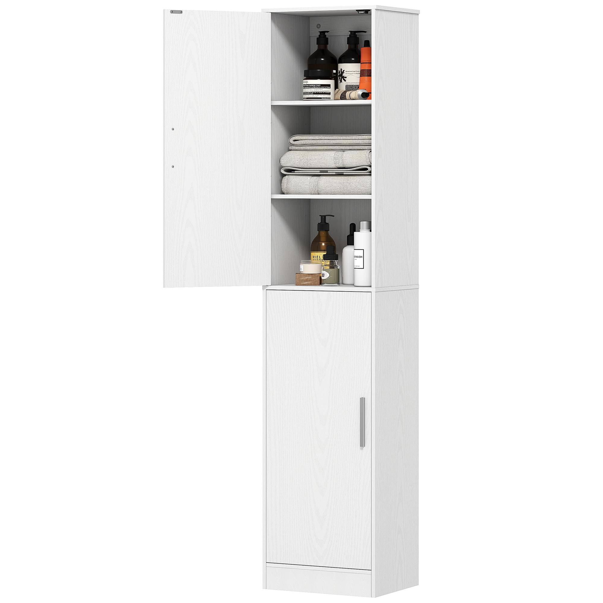 Homaire Badezimmerschrank Mit 6 Fächern, Platzsparendes Design, Weiß, Spanplatte, Mdf, 40x35x180 Cm