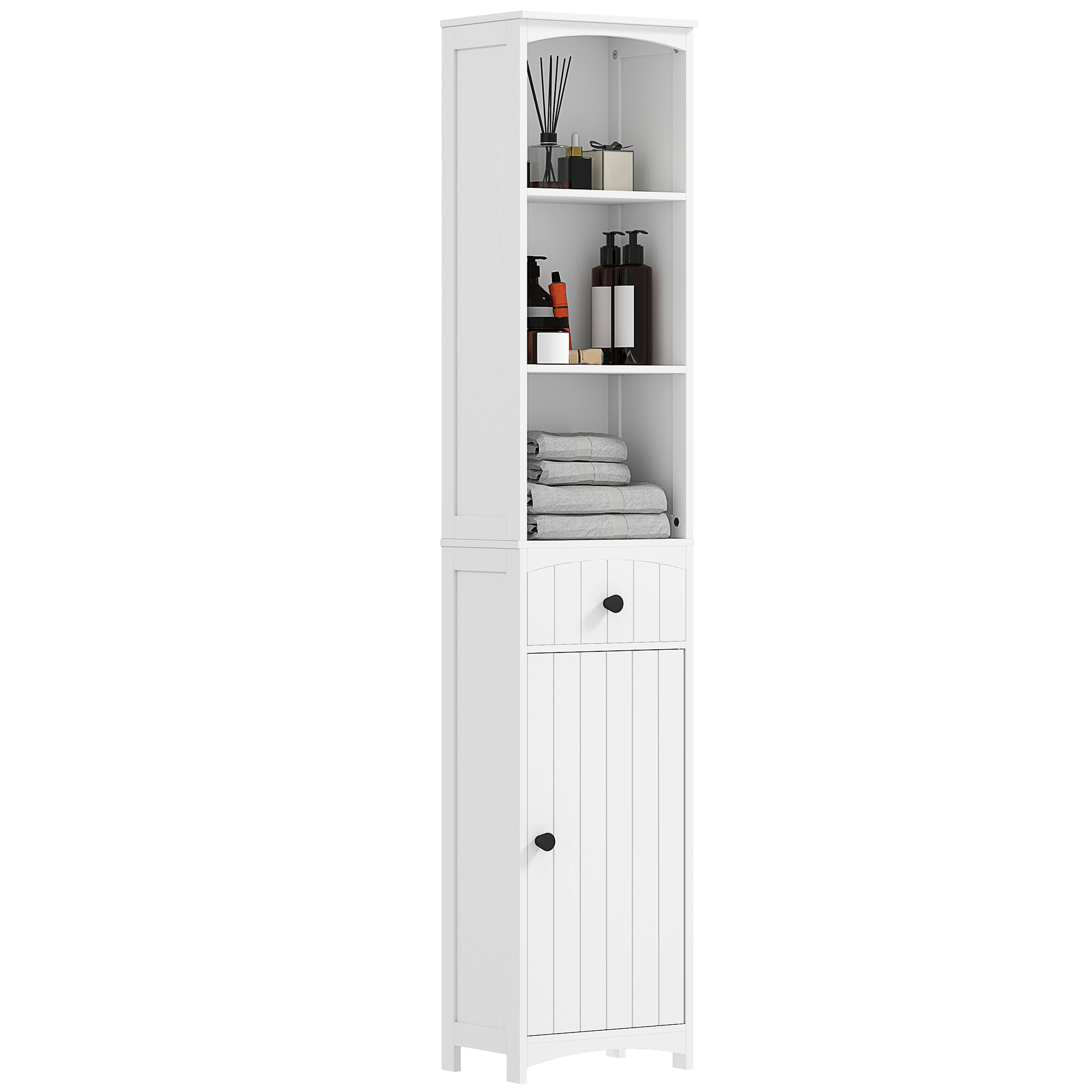 Badezimmerschrank Kompakt Mit Schrank, Schublade Und Regalen Spanplatte Homaire 34x24x170,5 Cm - Weiß