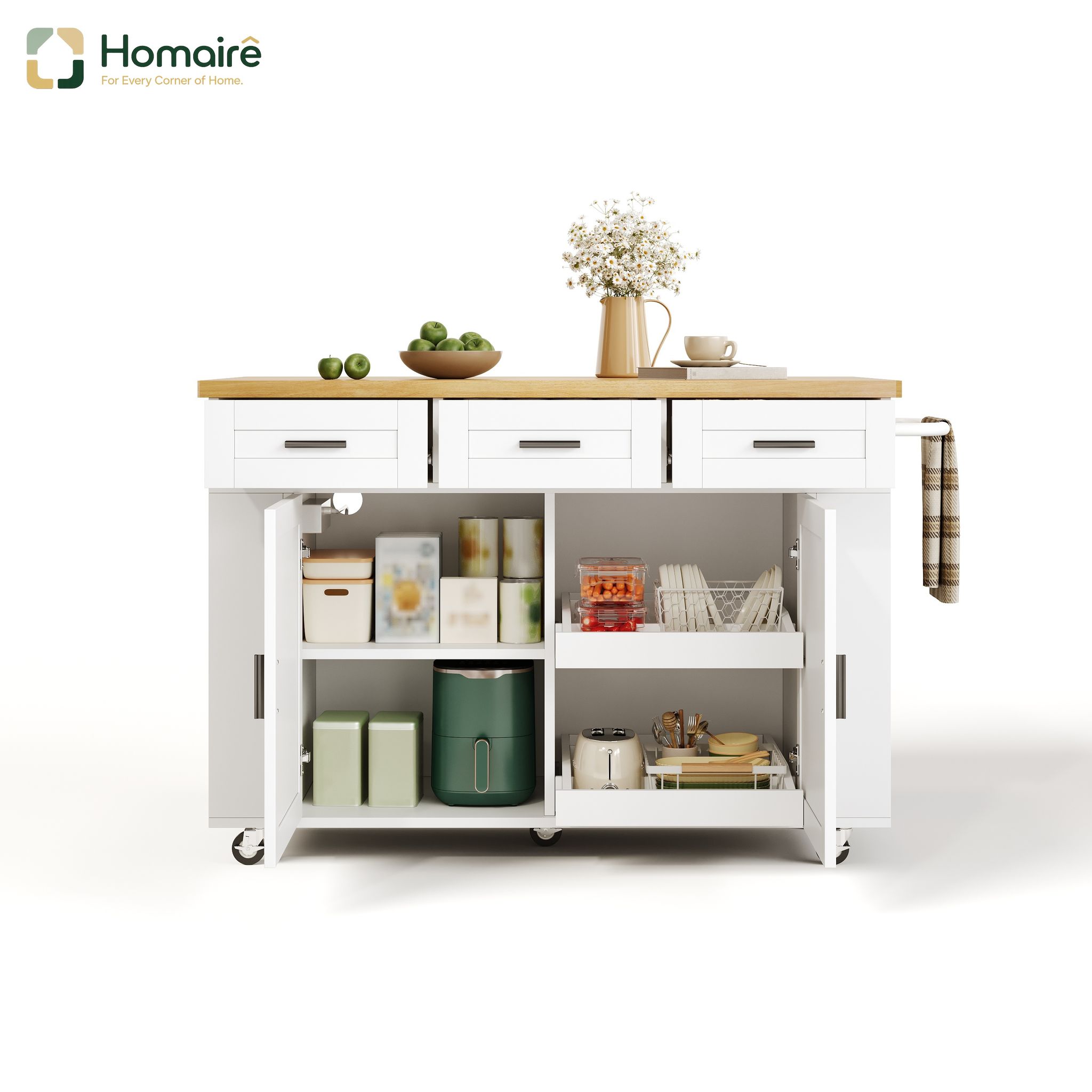 Küchenwagen Aus Mdf Mit Stauraum Und Usb-anschluss Weiß 120 X 70 X 84 Cm Homaire