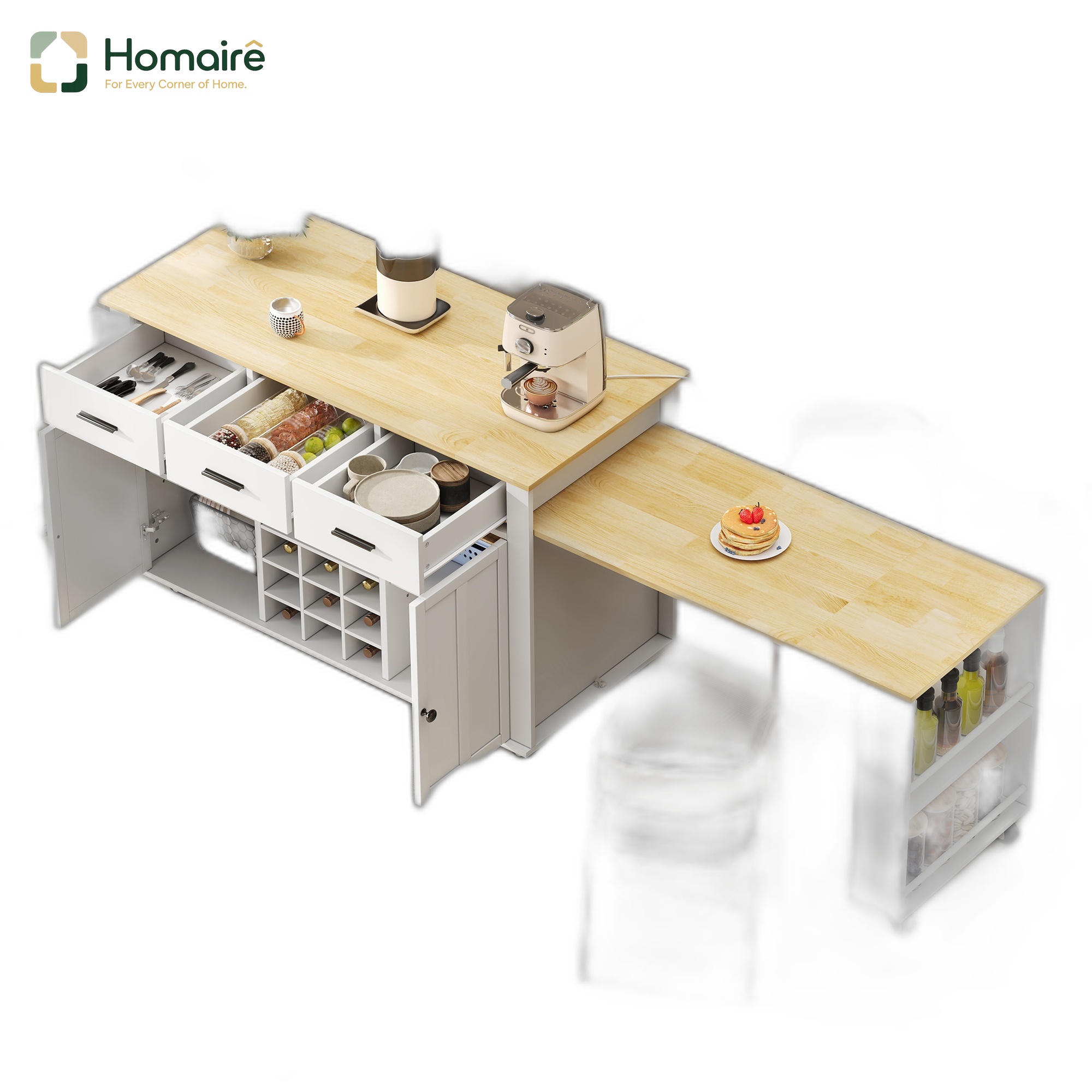 Küchenwagen Aus Mdf Weiß Mit Stauraum Und Usb-anschluss 136 X 50 X 93 Cm Homaire