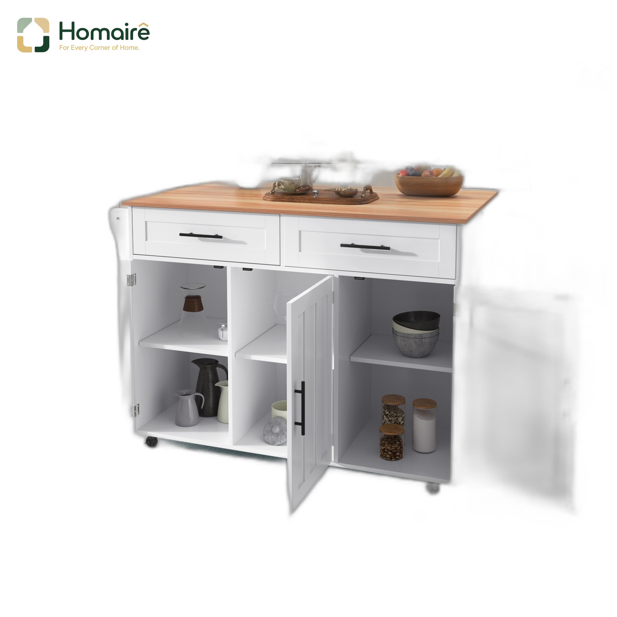 Küchenwagen Aus Mdf Mit Stauraum Weiß 129 X 46 X 91.5 Cm Homaire