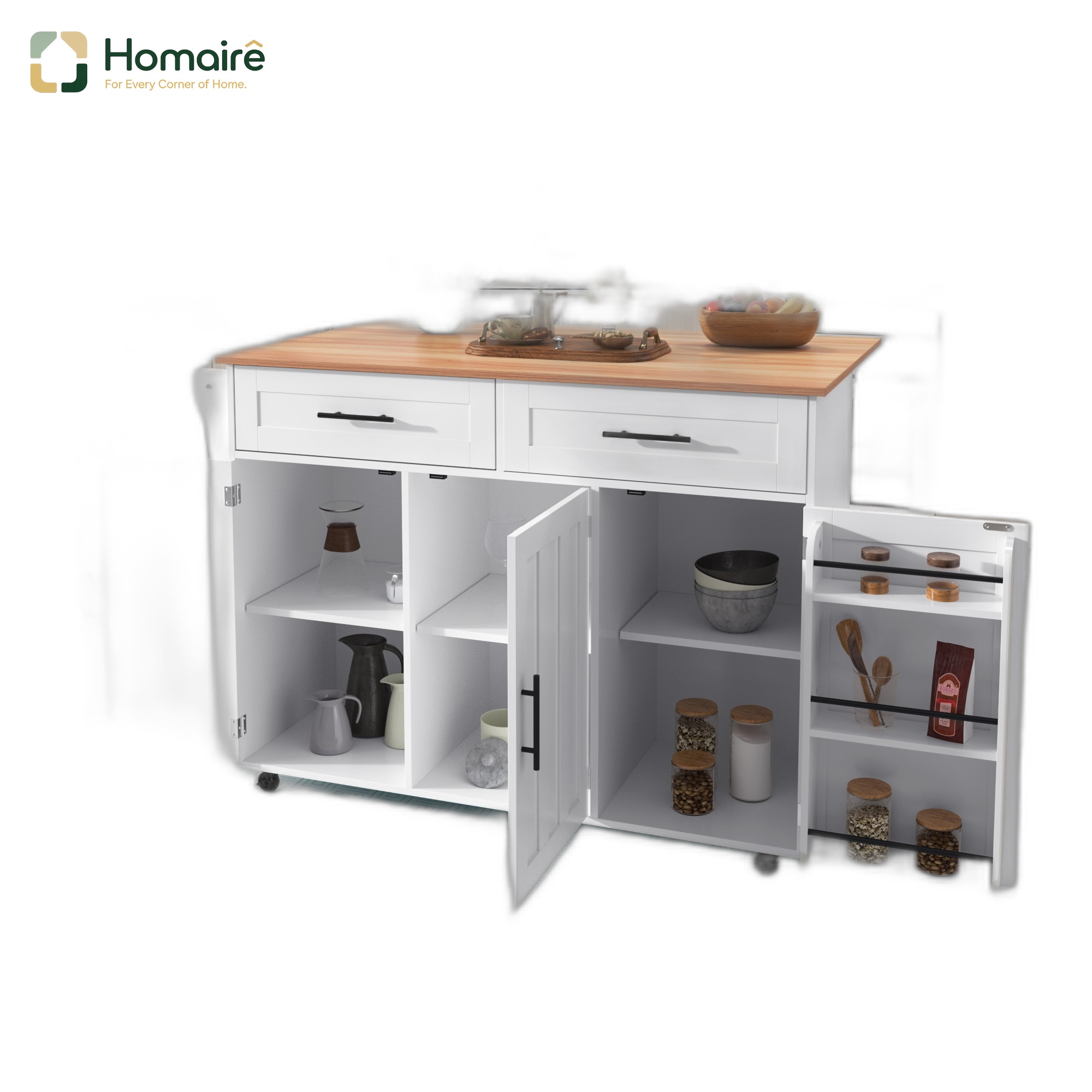 Küchenwagen Aus Mdf Mit Stauraum Klappbar Weiß 120 X 46 X 91.5 Cm Homaire