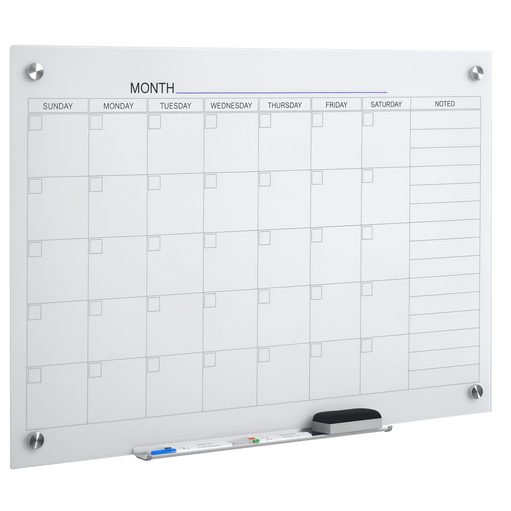 Kalendertafel Mit Glasclips Und Markern Aus Glasplatte Homaire 90x60x0,2 Cm - Weiß
